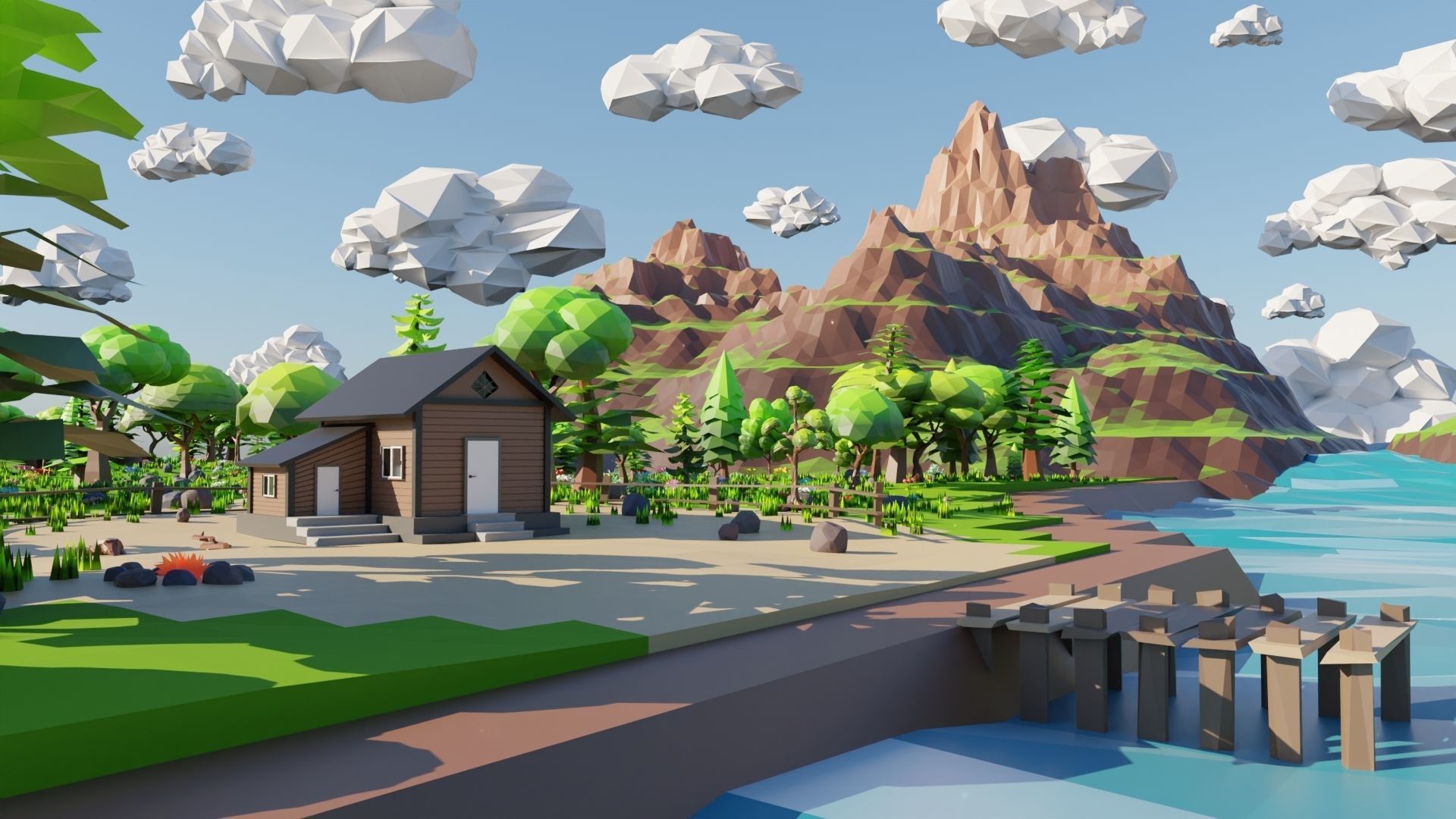 Mountain River Scene 3D model_2