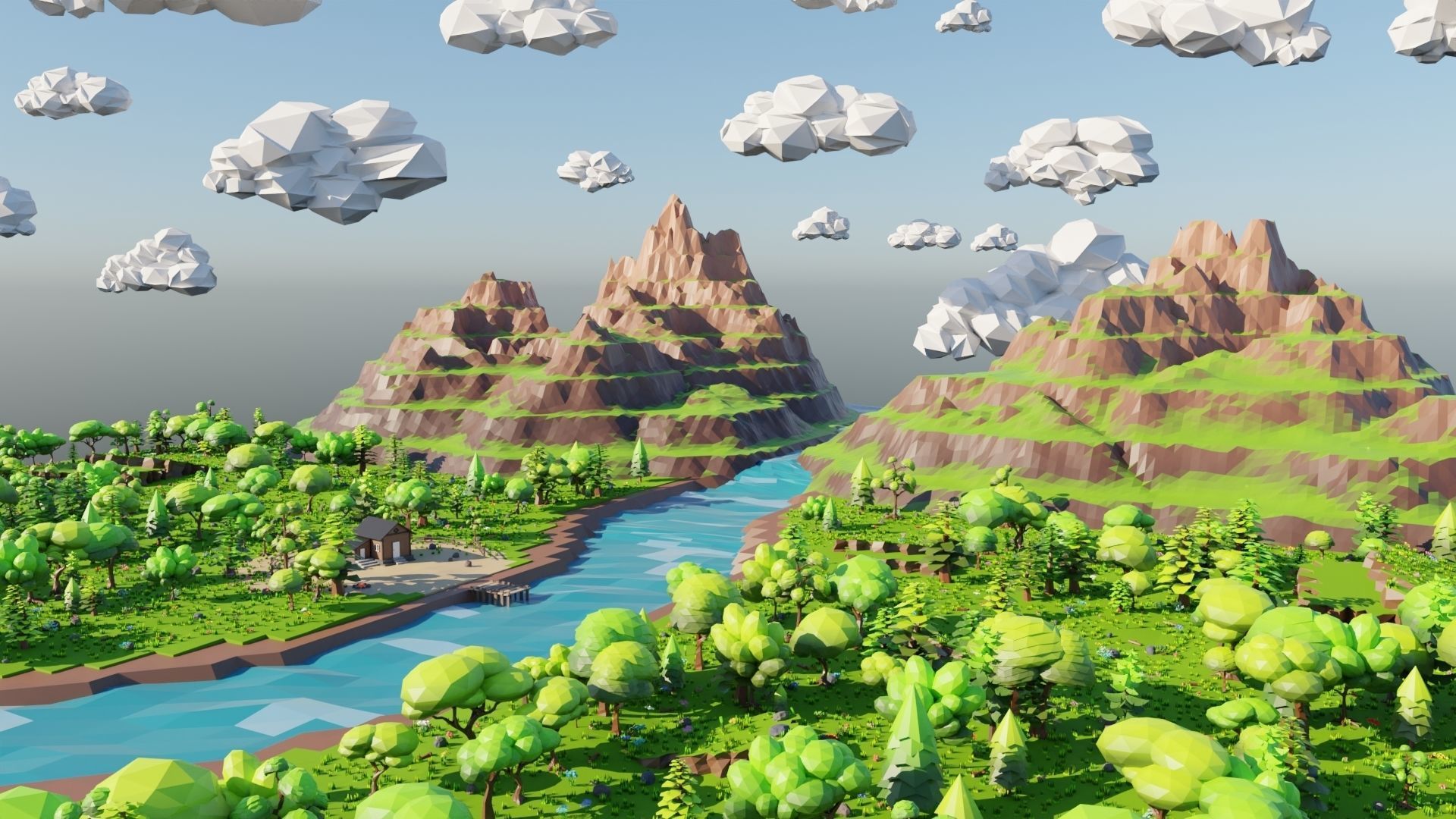 Mountain River Scene 3D model_3