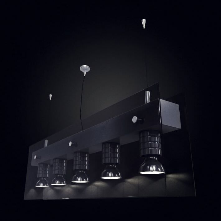 Black Metal Five Way Ceiling Spotlight Lamp 3D model