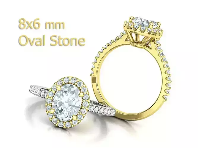 Oval Halo Engagement Ring 8x6 Oval Stone 1ct Stone 3D print model