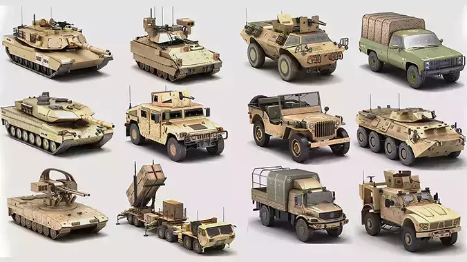 Military army collection Low-poly 3D model