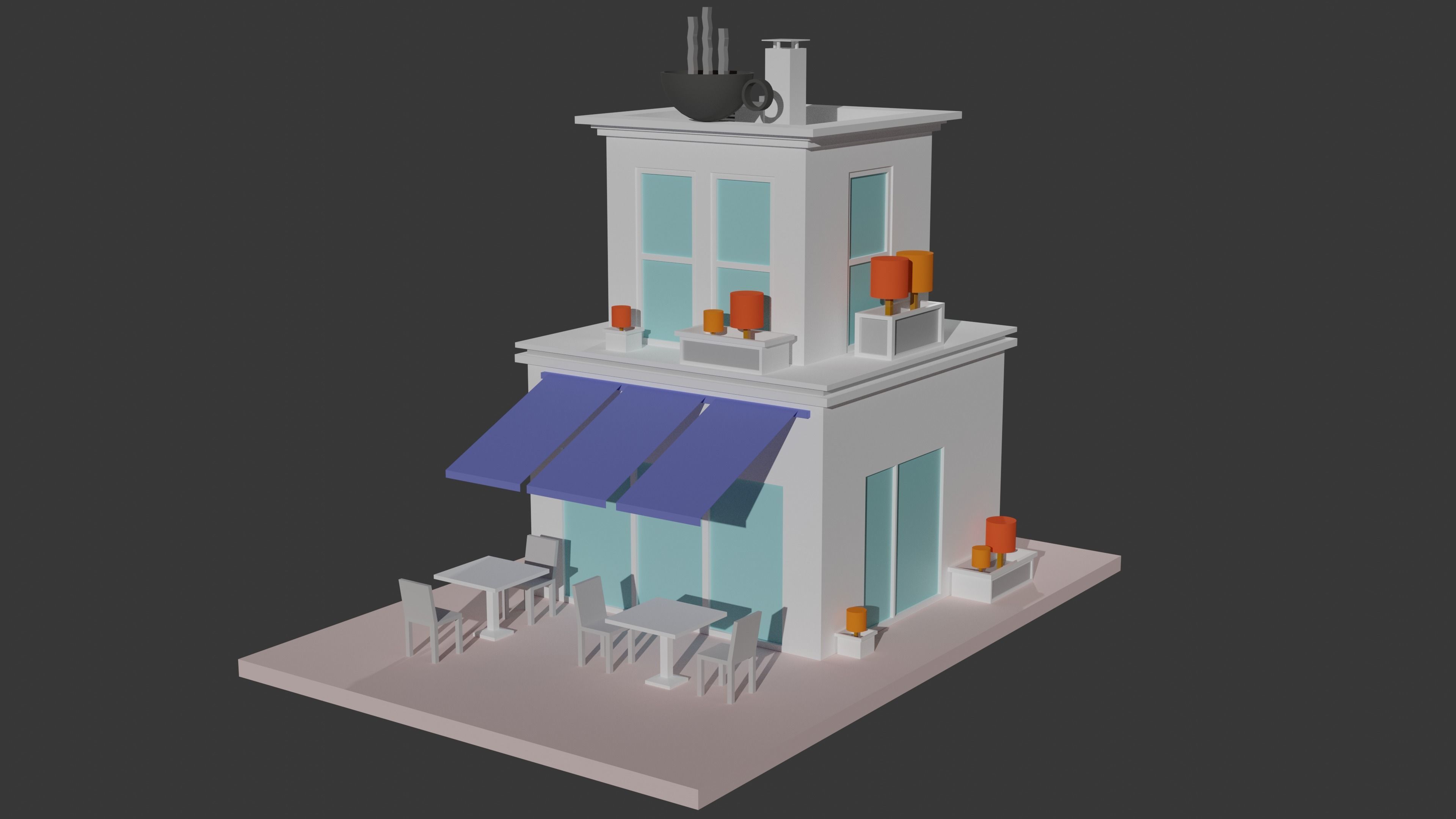 Coffee - Pizza and Donut Shop Low-poly 3D model_3