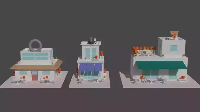 Coffee - Pizza and Donut Shop Low-poly 3D model