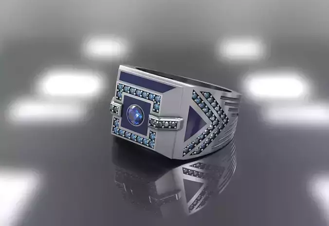 Men ring with emal and gems