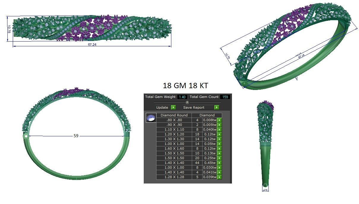 Women Bangle Bracelets Bracelet 3dm STL OBJ FBX Render Details 3D print model_1