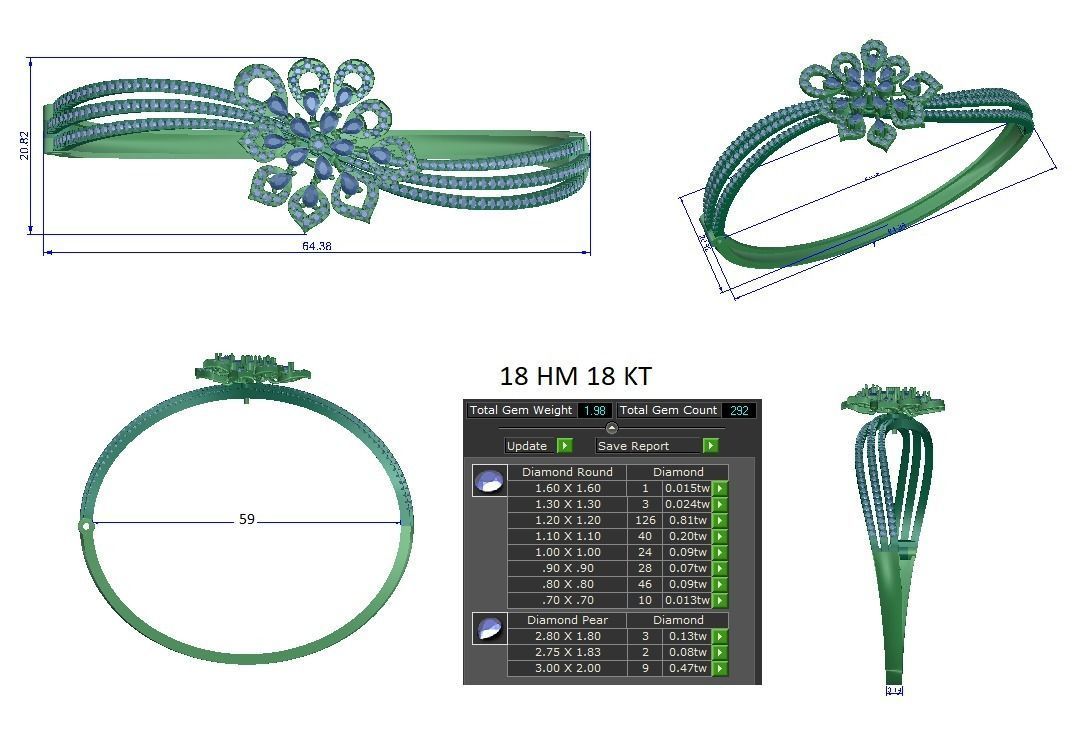 Women Bangle Bracelets Bracelet 3dm STL OBJ FBX Render Details 3D print model_1