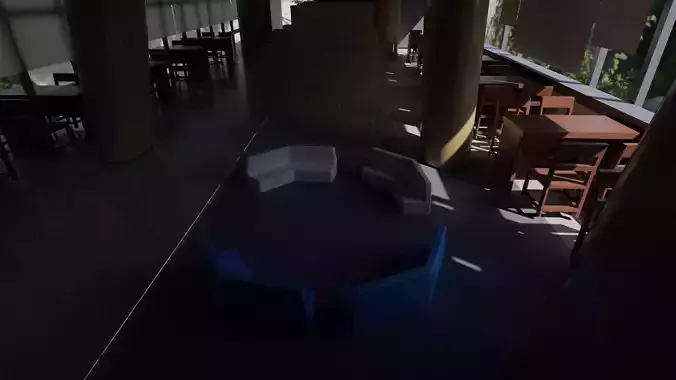 Library circular seating area in 3D model