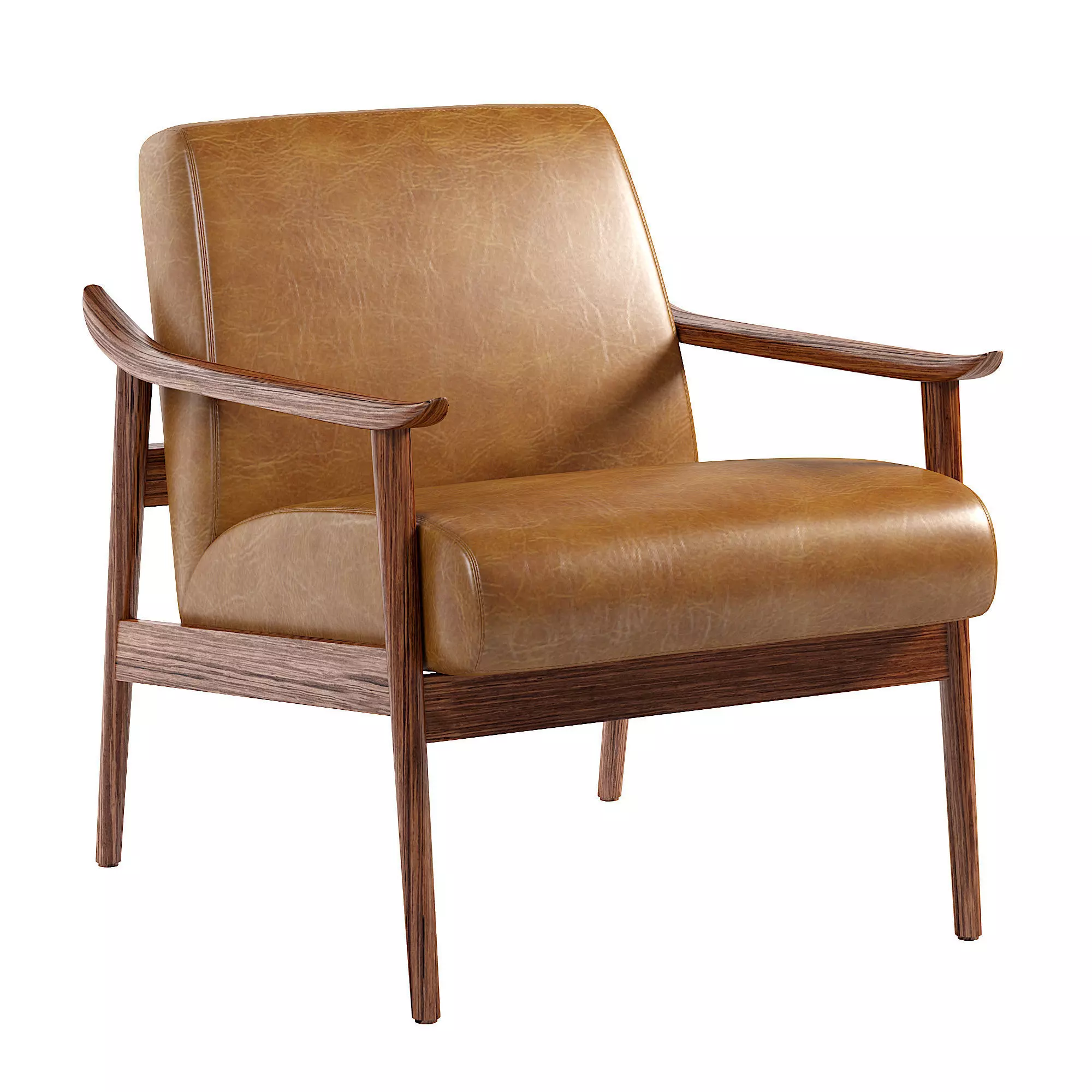 Mid-Century Leather Show Wood Chair Free 3D model
