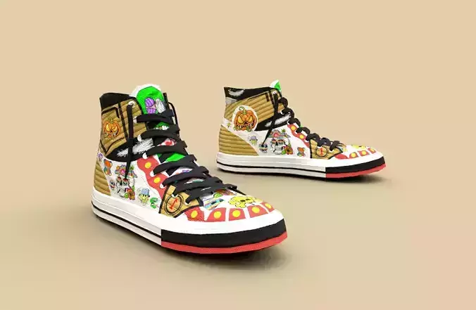 Sneakers colorful high top sneaker Low-poly 3D model