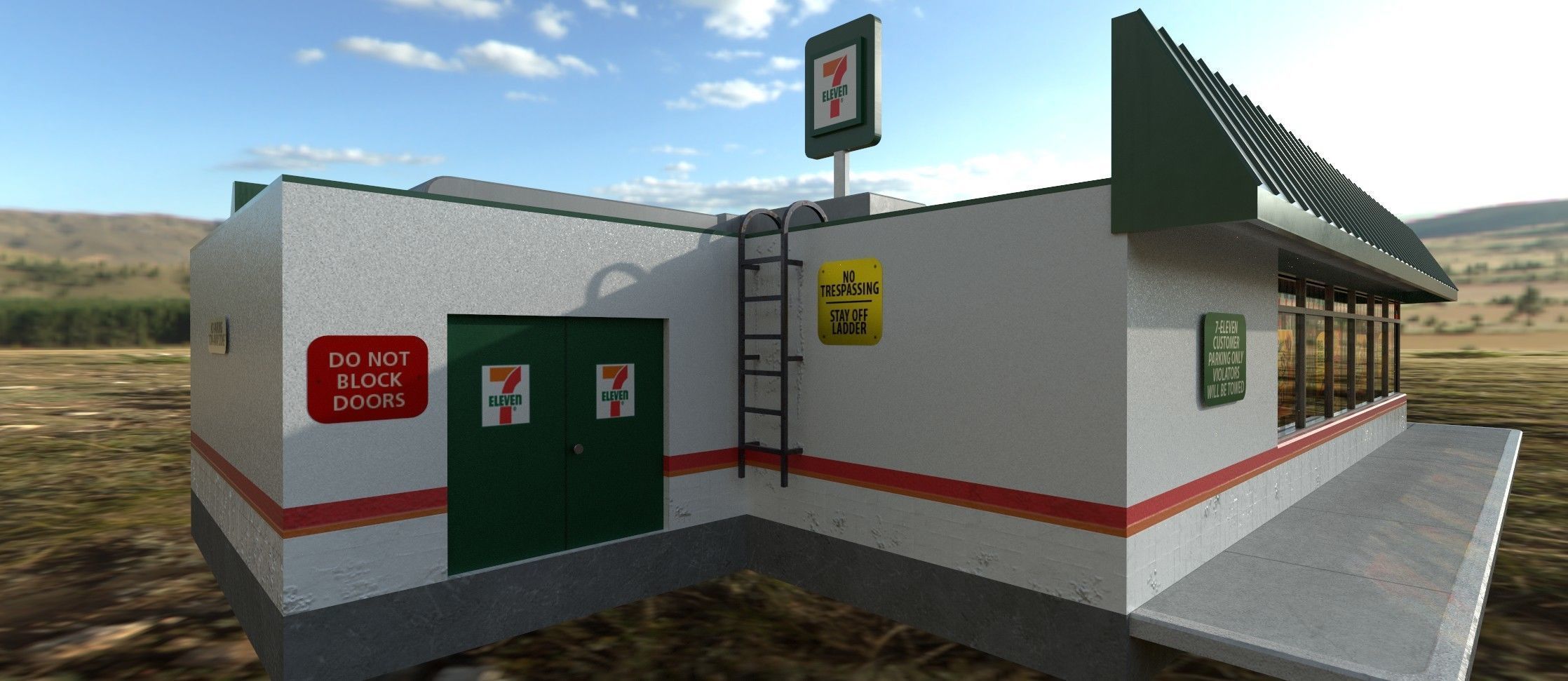 7-11 Convenience Store Exterior Model Low-poly 3D model_3