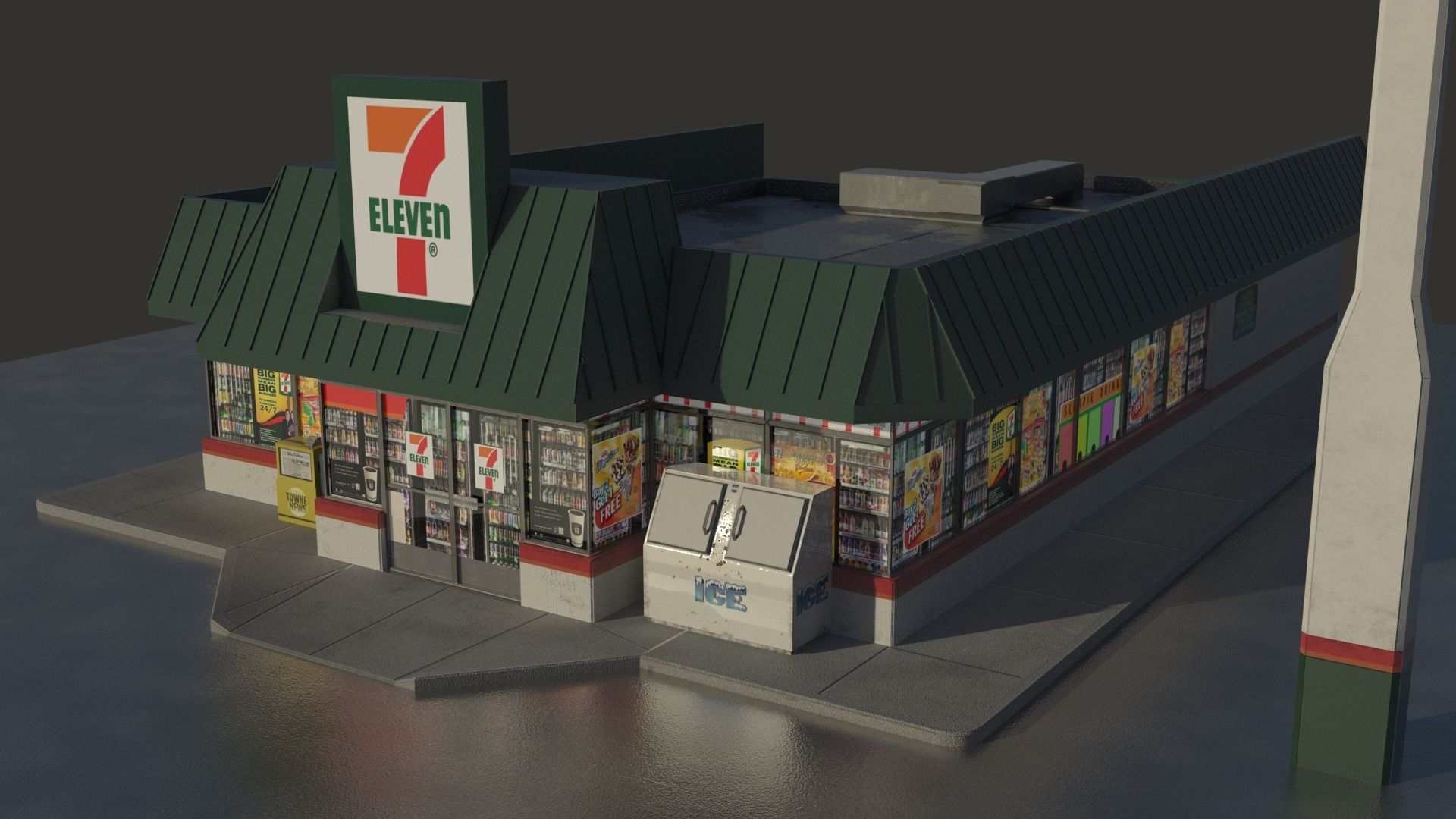 7-11 Convenience Store Exterior Model Low-poly 3D model_5