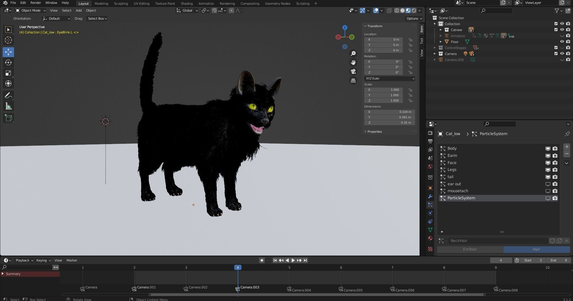 Fur Cat Black Rigged in Blender Low-poly 3D model_13