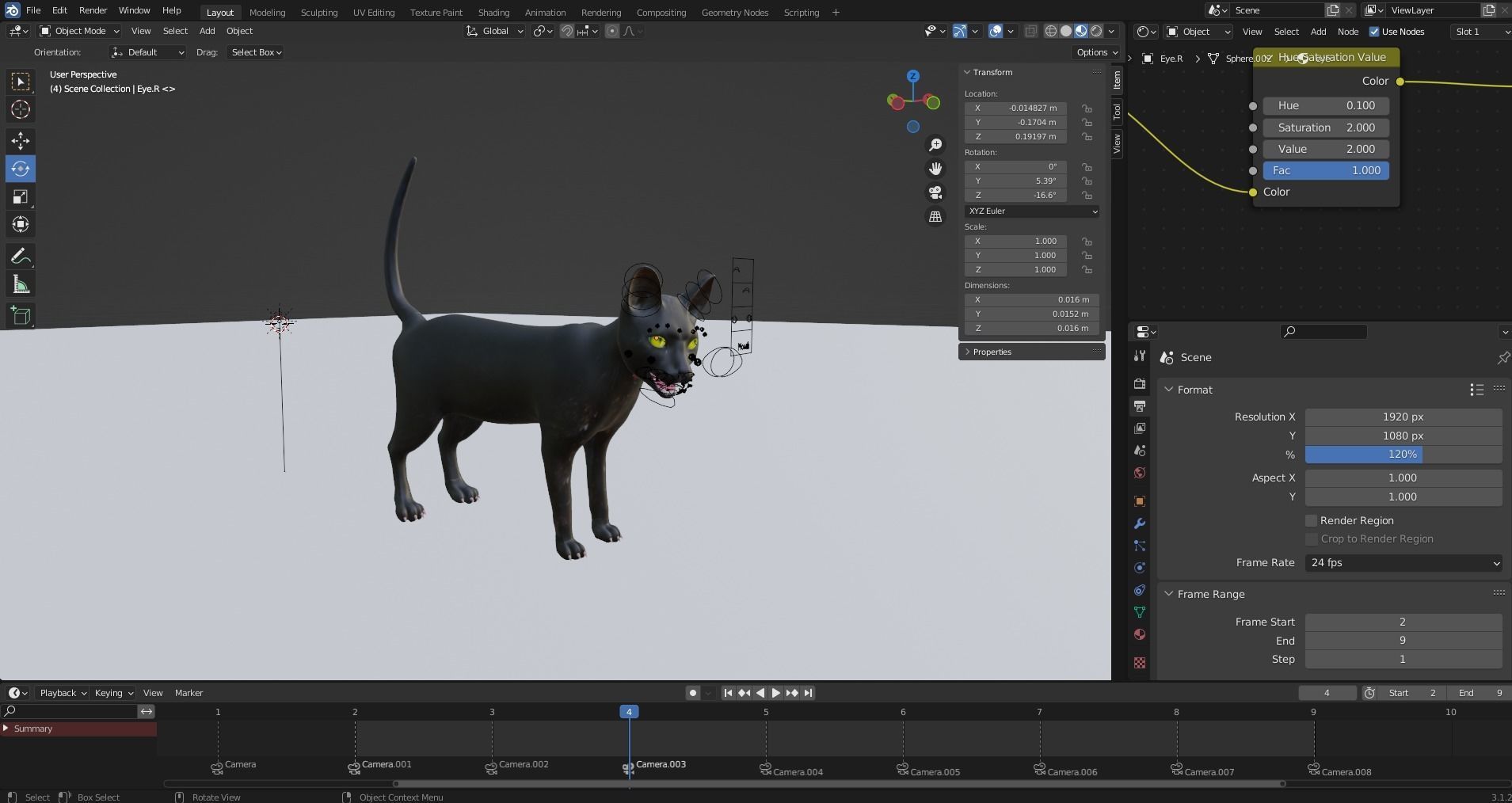 Fur Cat Black Rigged in Blender Low-poly 3D model_12