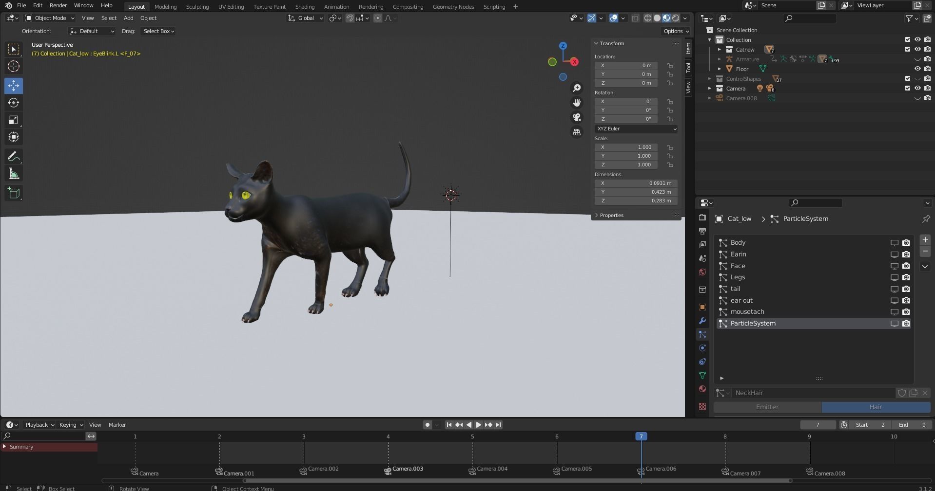 Fur Cat Black Rigged in Blender Low-poly 3D model_17
