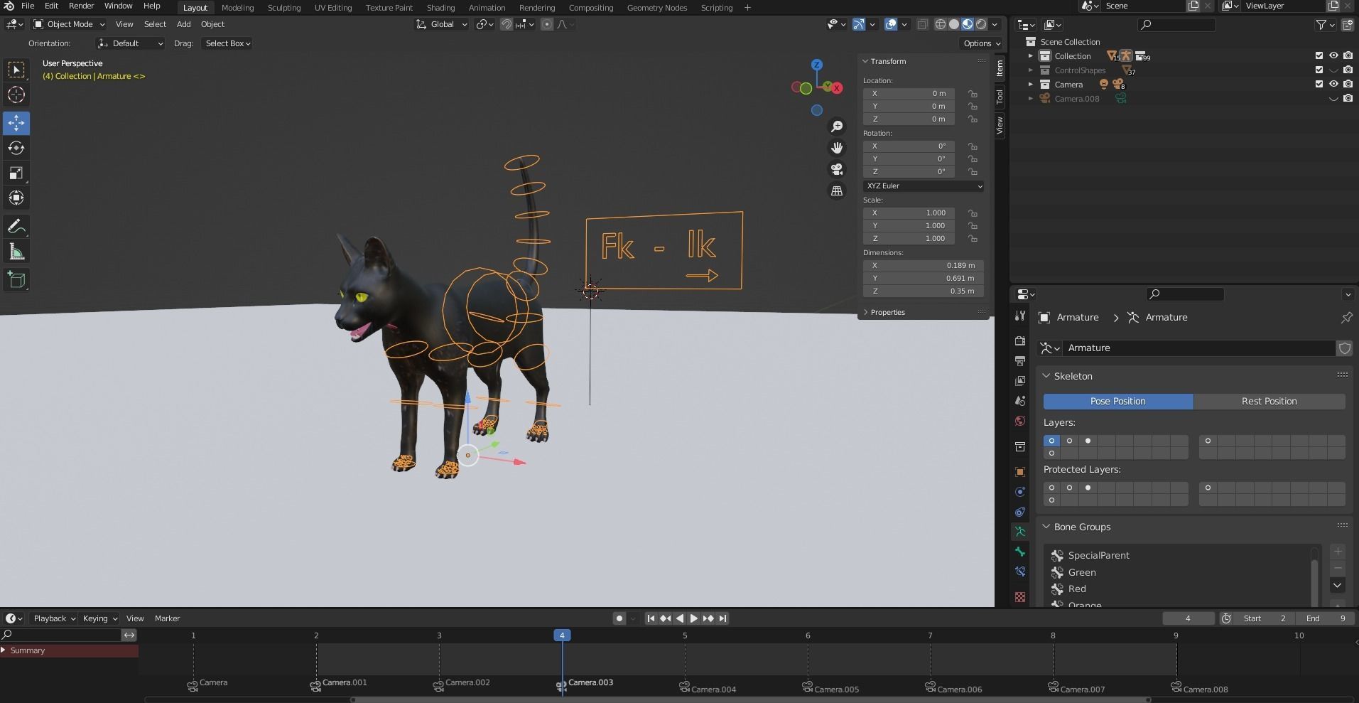 Fur Cat Black Rigged in Blender Low-poly 3D model_18