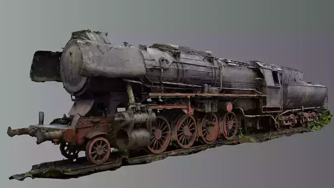 Abandoned rusty steam locomotive 3D model