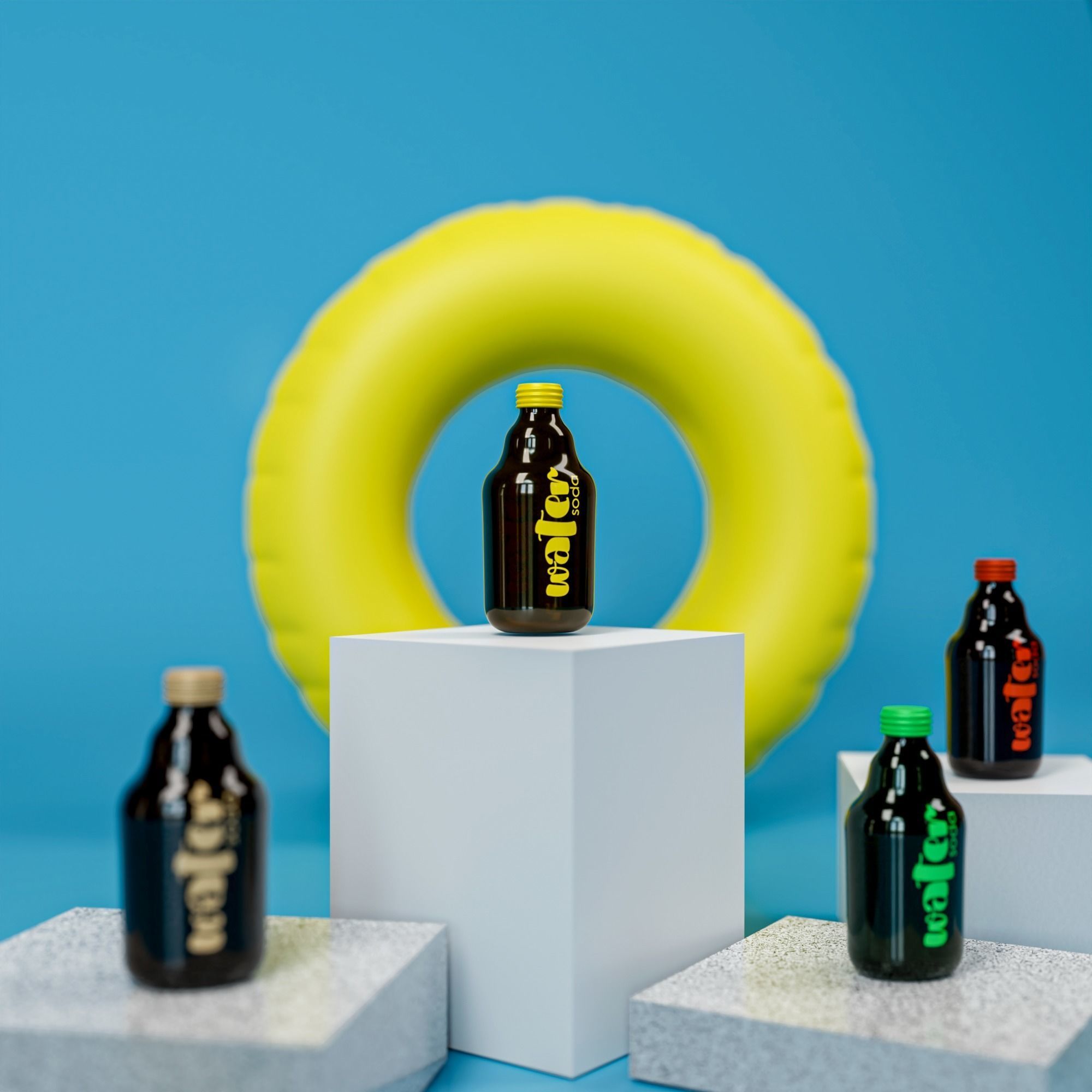 Water bottle - product design - on marble cubes 3D model_3