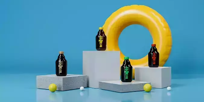 Water bottle - product design - on marble cubes