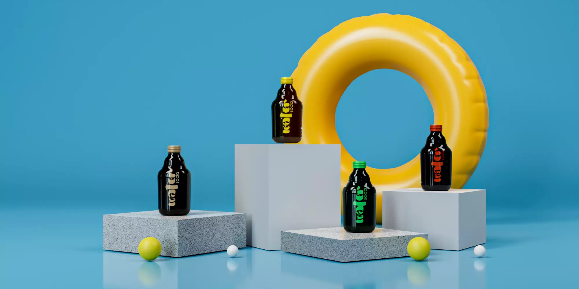 Water bottle - product design - on marble cubes 3D model