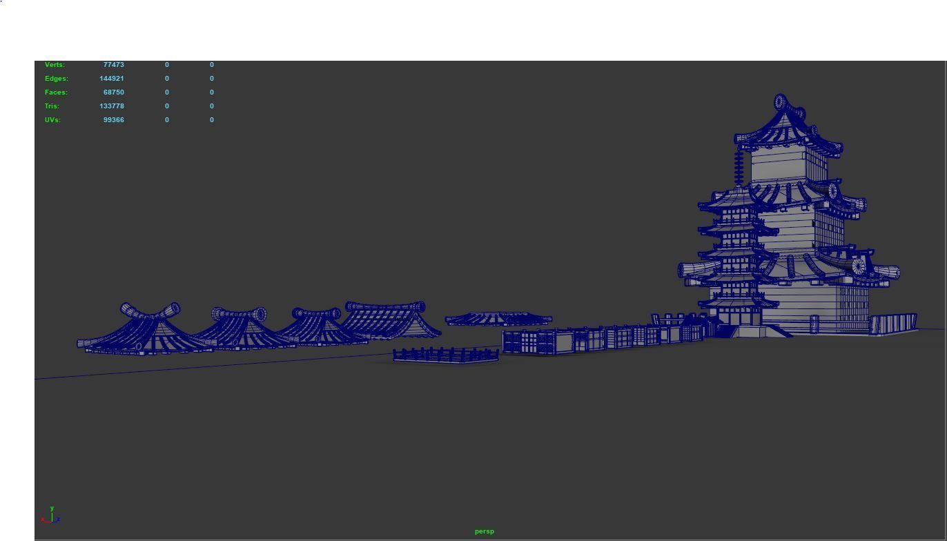 Modular Japanese medieval town Low-poly 3D model_3