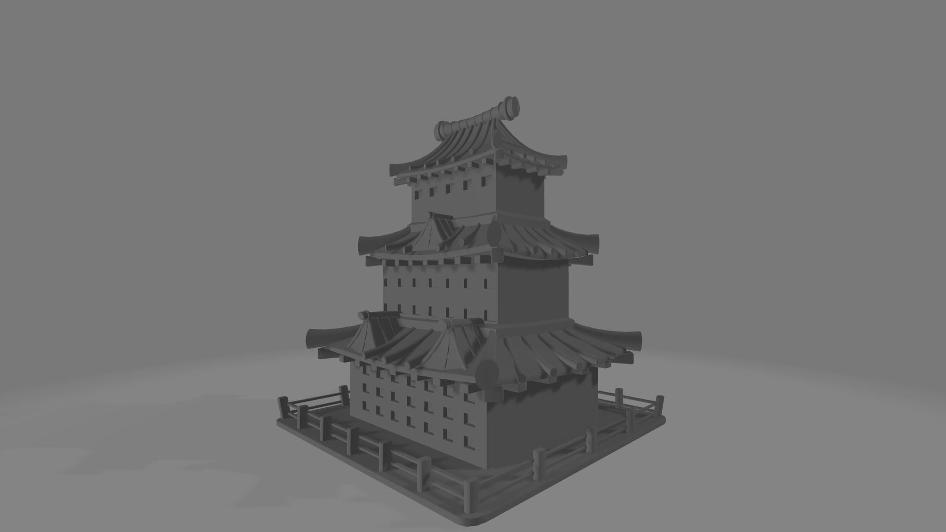 Modular Japanese medieval town Low-poly 3D model_4