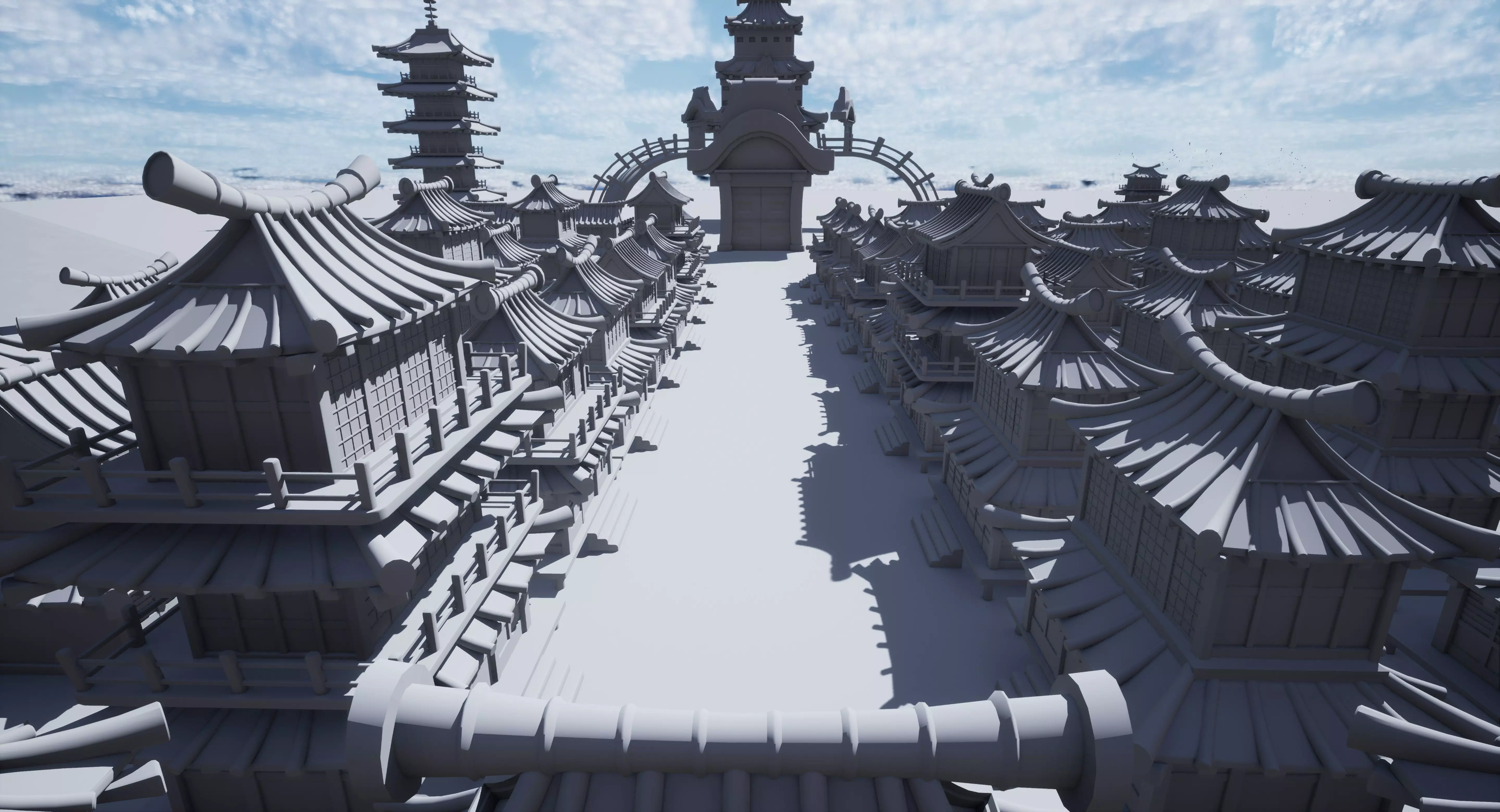 Modular Japanese medieval town Low-poly 3D model_0