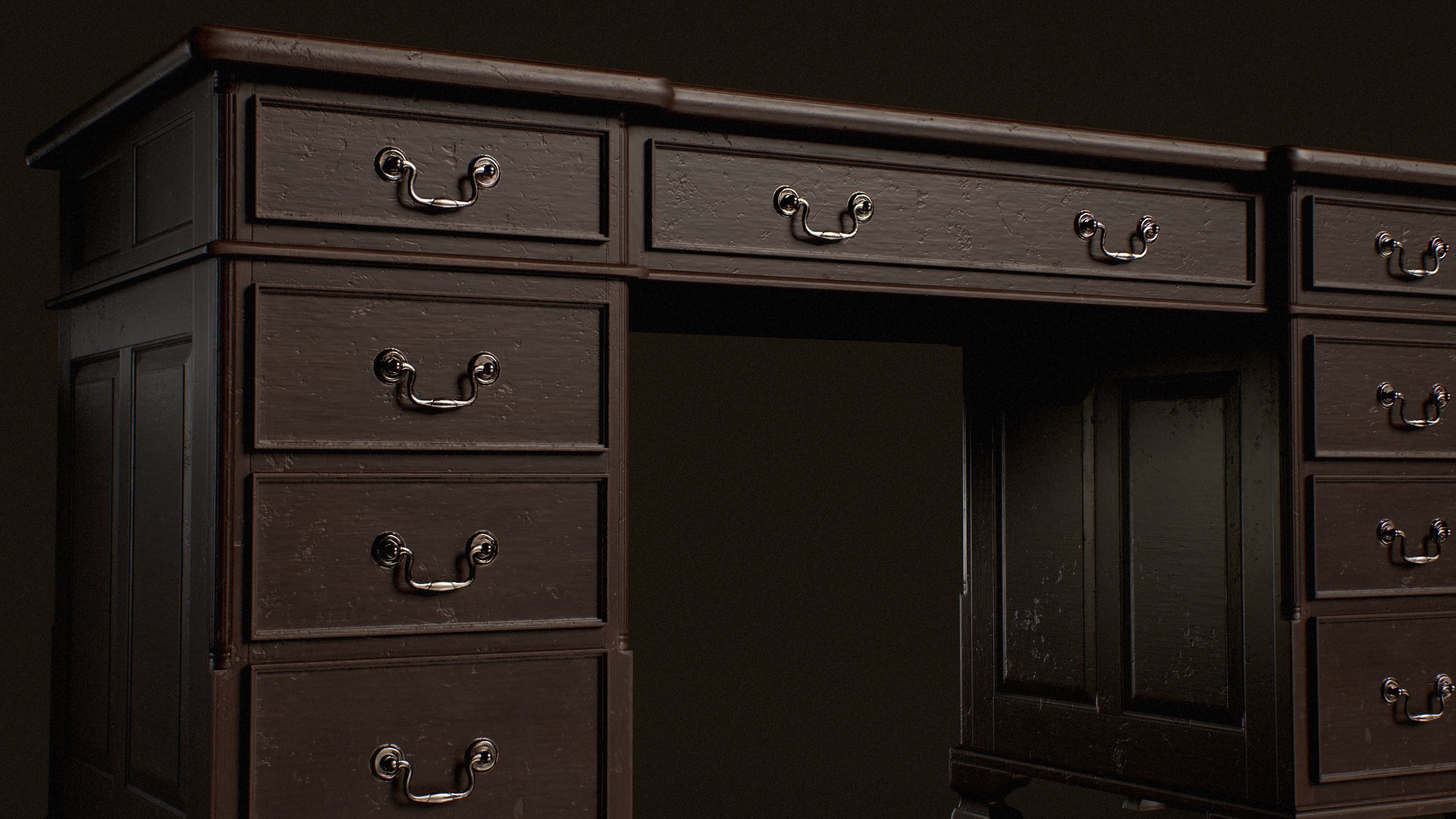 Old Desk  - PBR Game Ready Low-poly 3D model_2