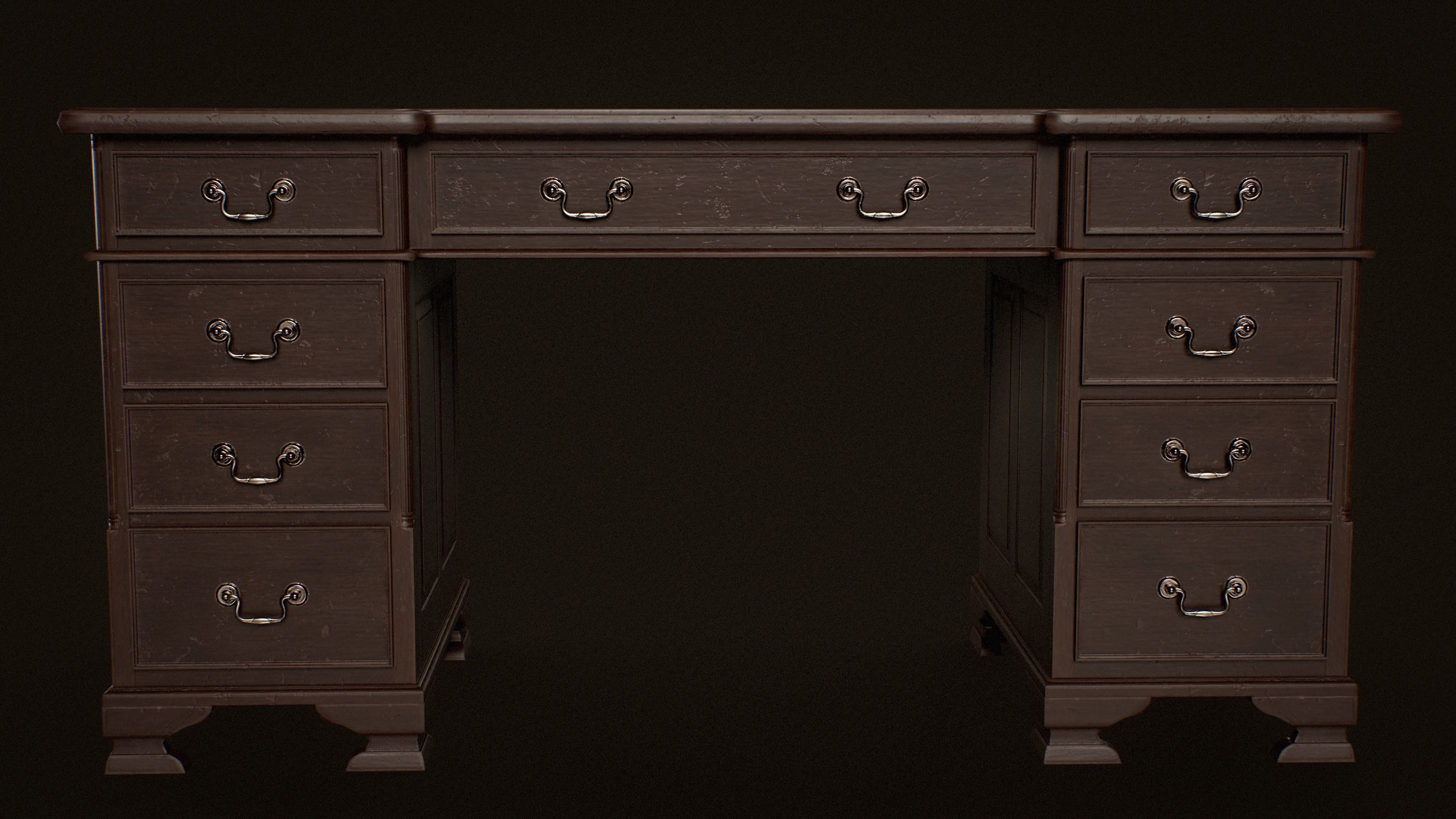 Old Desk  - PBR Game Ready Low-poly 3D model_7