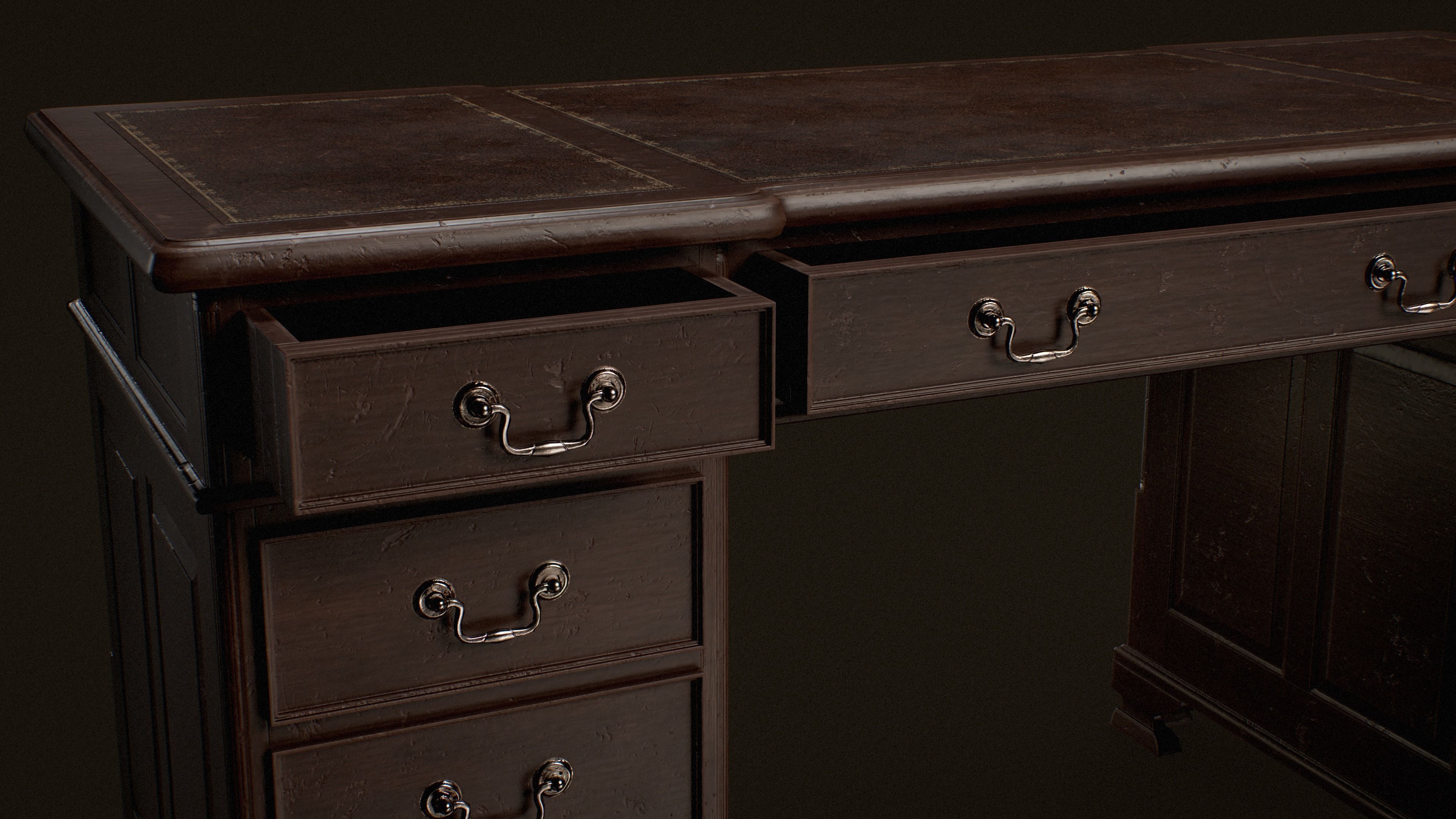 Old Desk  - PBR Game Ready Low-poly 3D model_5