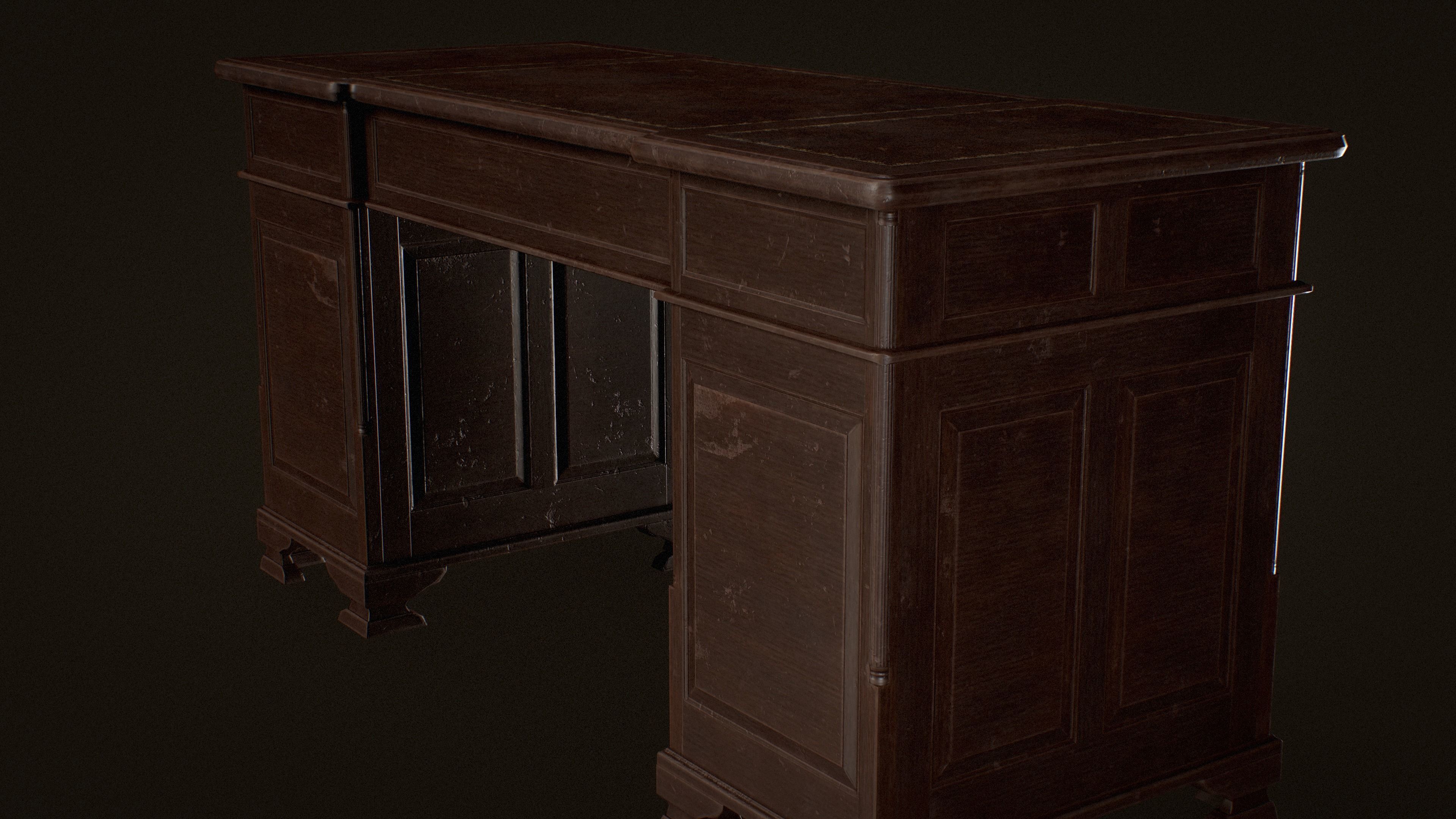 Old Desk  - PBR Game Ready Low-poly 3D model_14