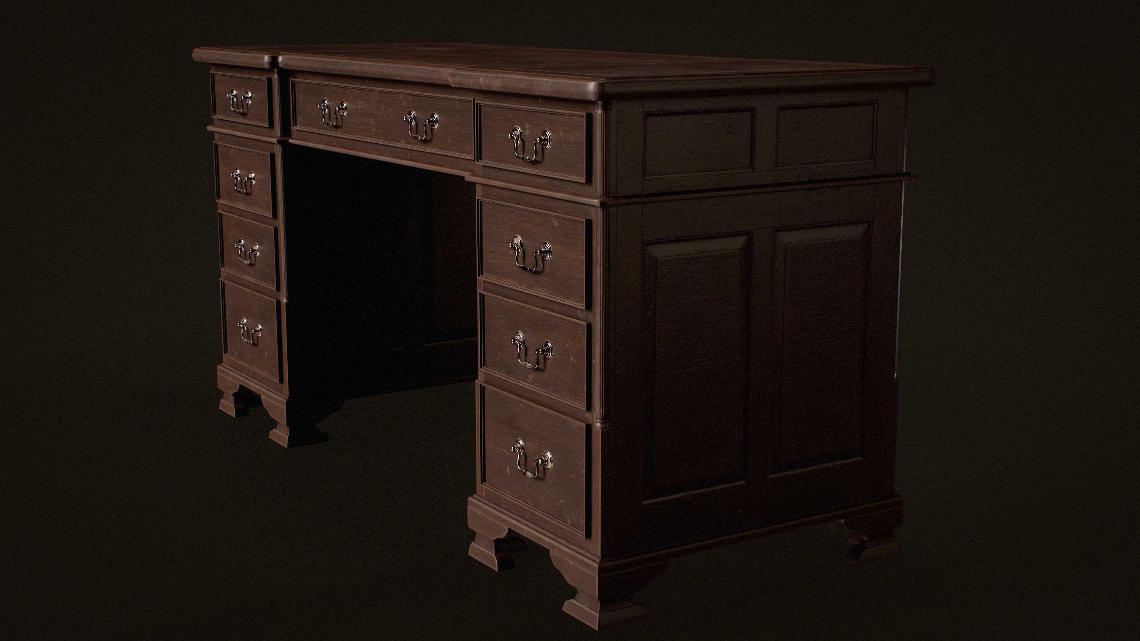 Old Desk  - PBR Game Ready Low-poly 3D model_9