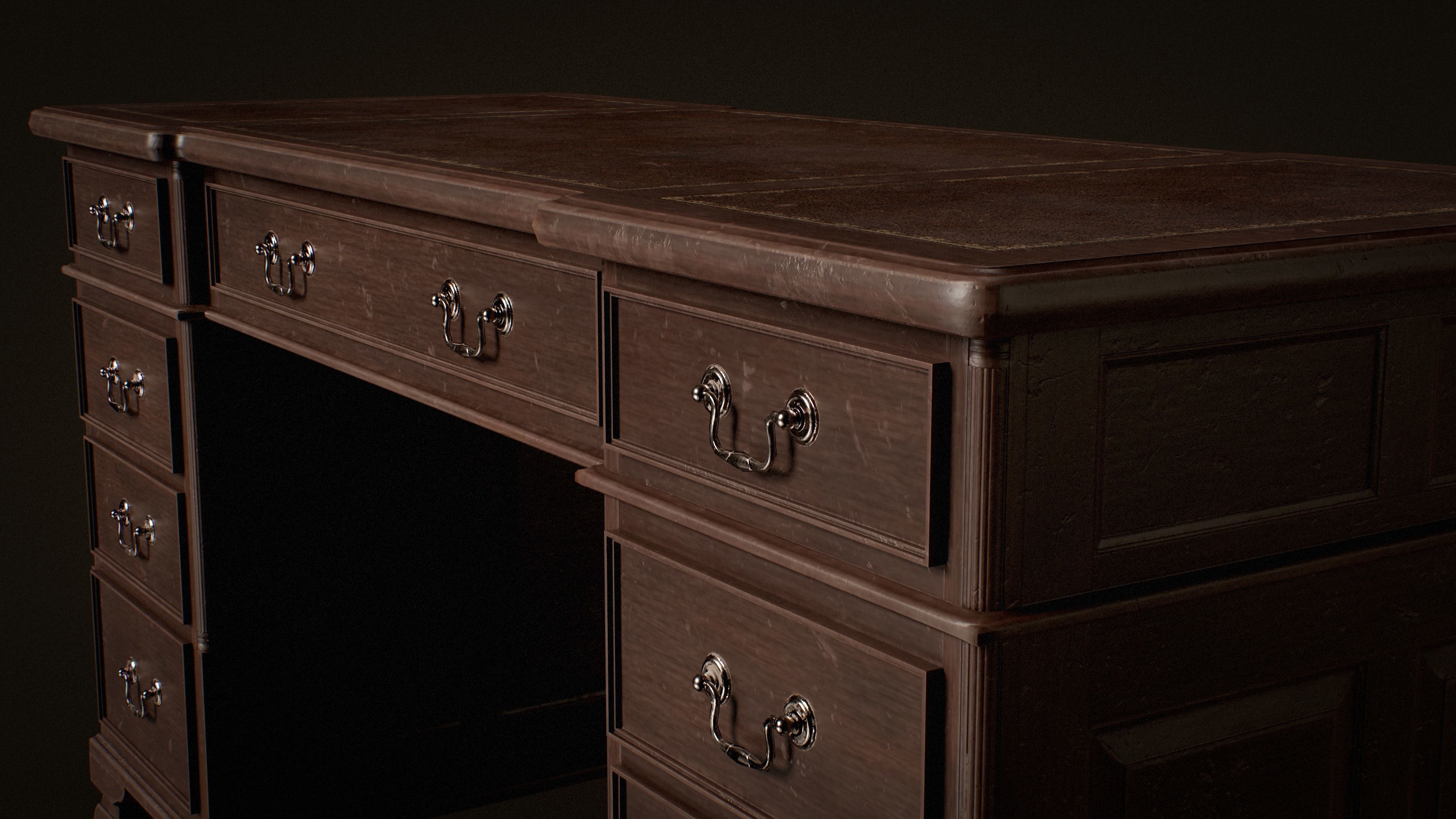 Old Desk  - PBR Game Ready Low-poly 3D model_10