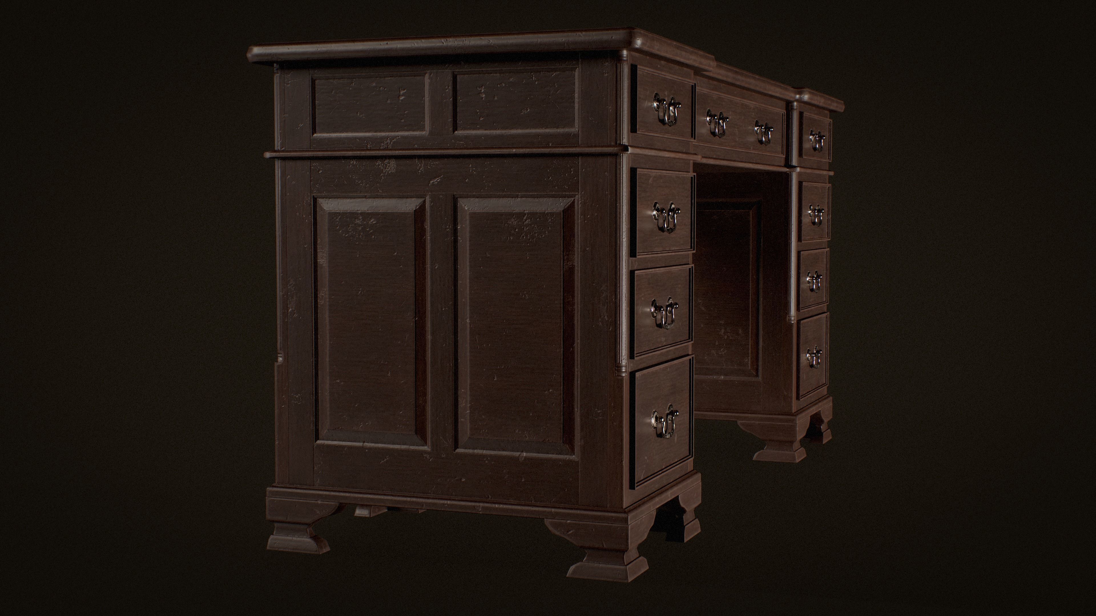 Old Desk  - PBR Game Ready Low-poly 3D model_15