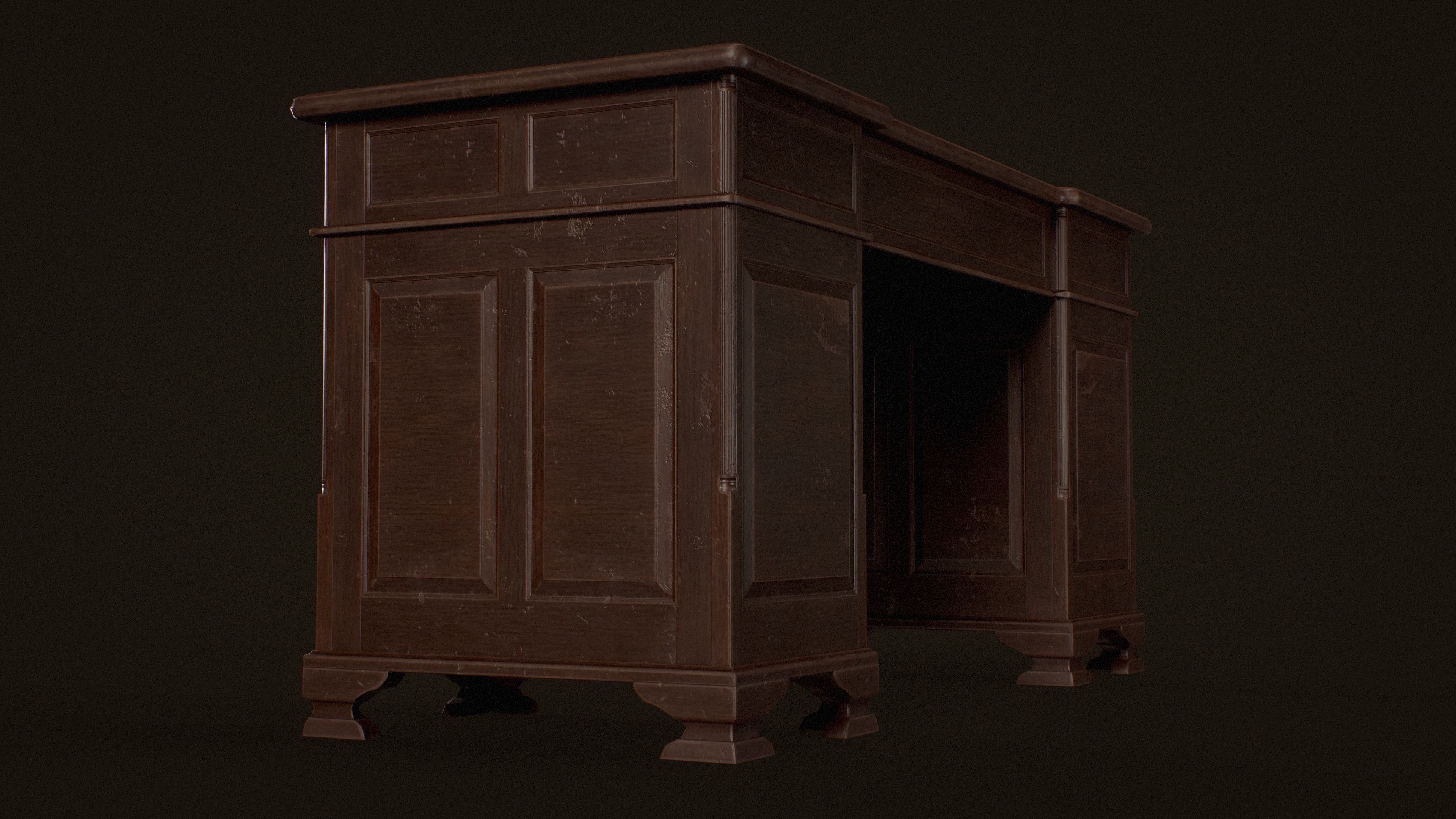 Old Desk  - PBR Game Ready Low-poly 3D model_12