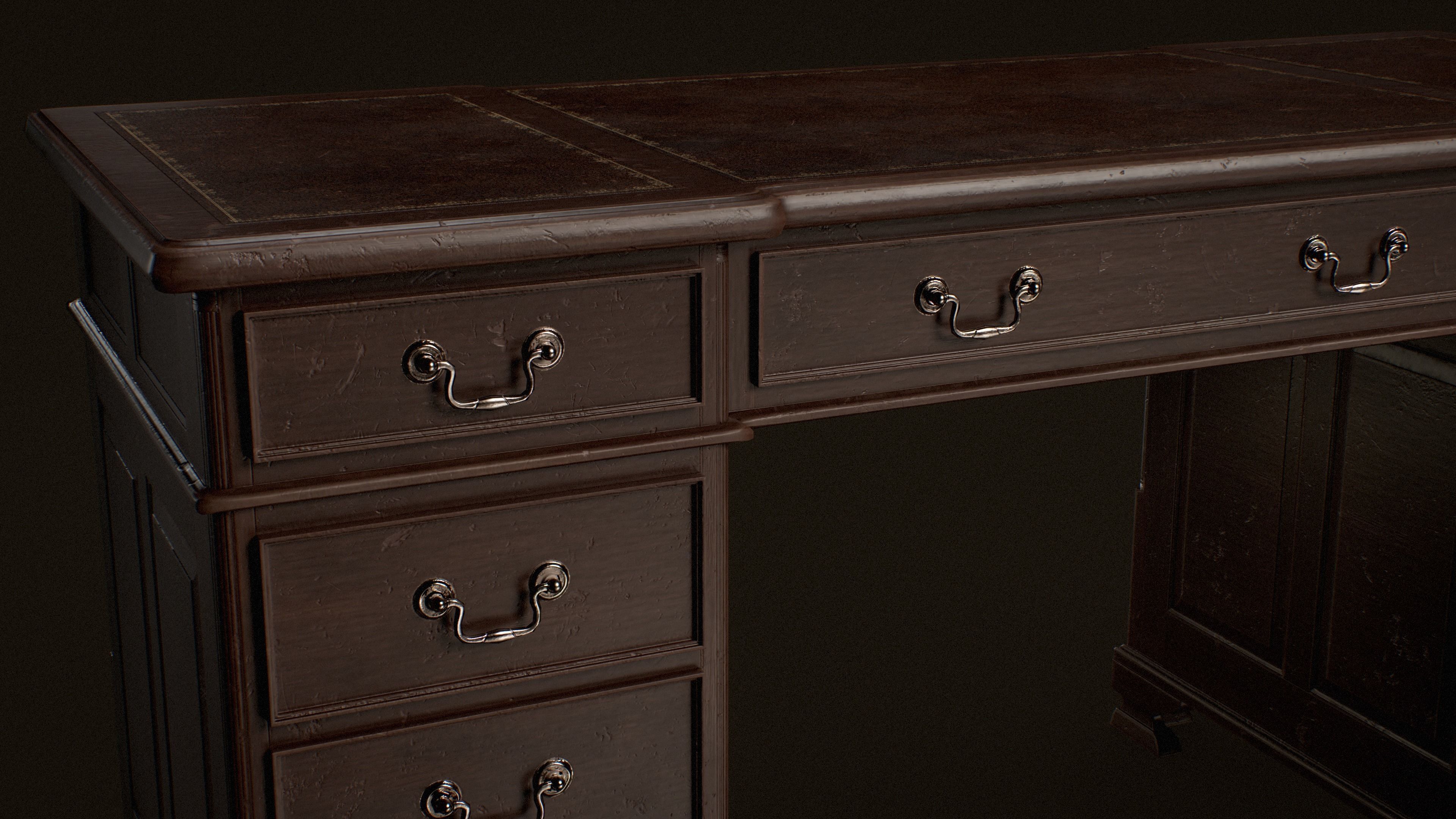 Old Desk  - PBR Game Ready Low-poly 3D model_4