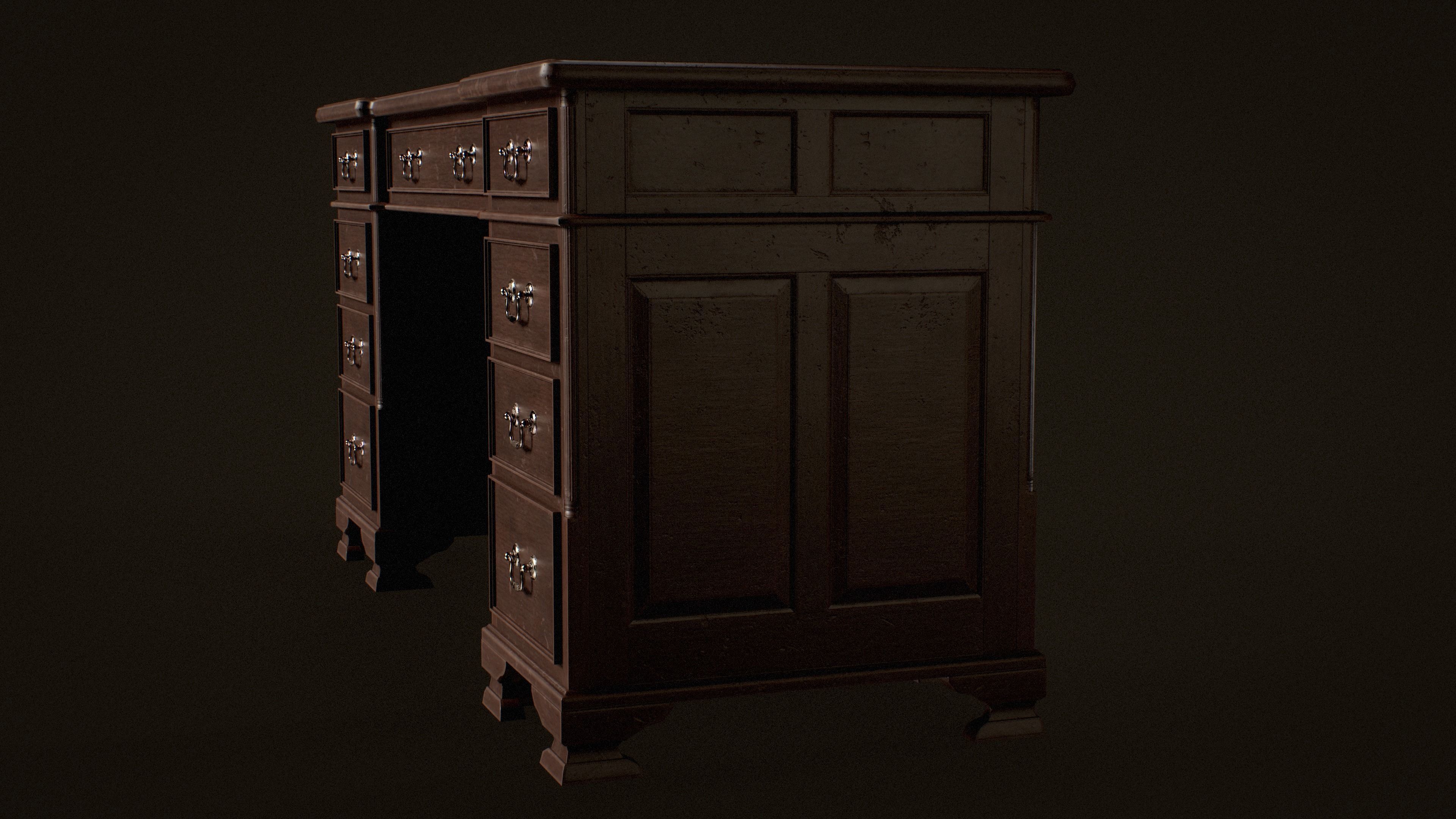 Old Desk  - PBR Game Ready Low-poly 3D model_11