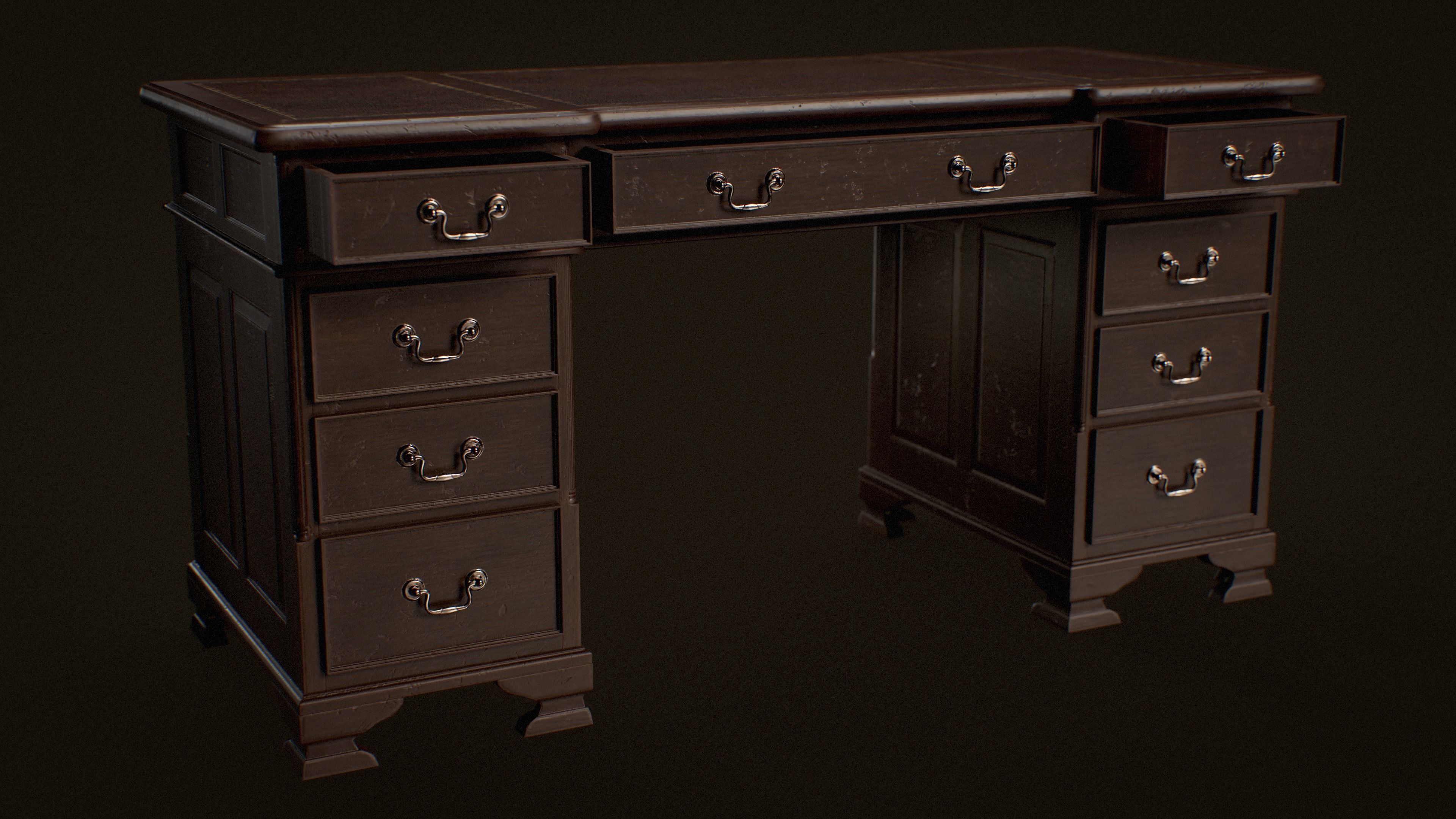 Old Desk  - PBR Game Ready Low-poly 3D model_3