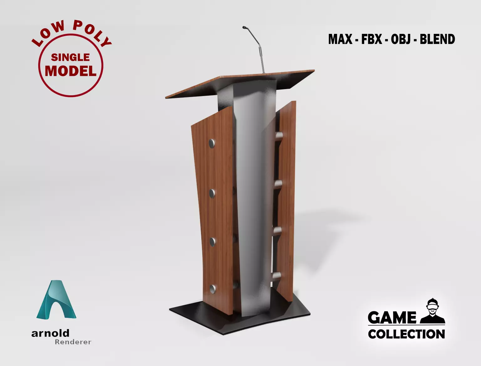 Lectern 9 wooden podium with microphone Low-poly 3D model