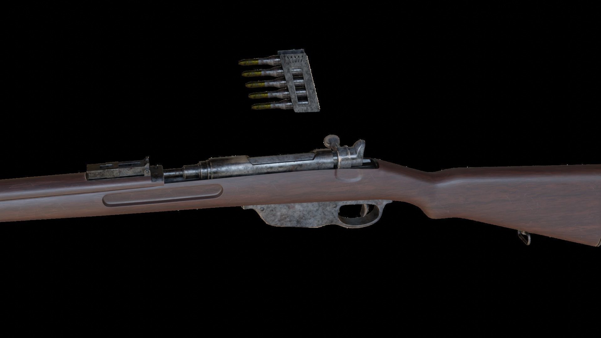 Mannlicher Rifle with square sight - Rigged 3D model_4
