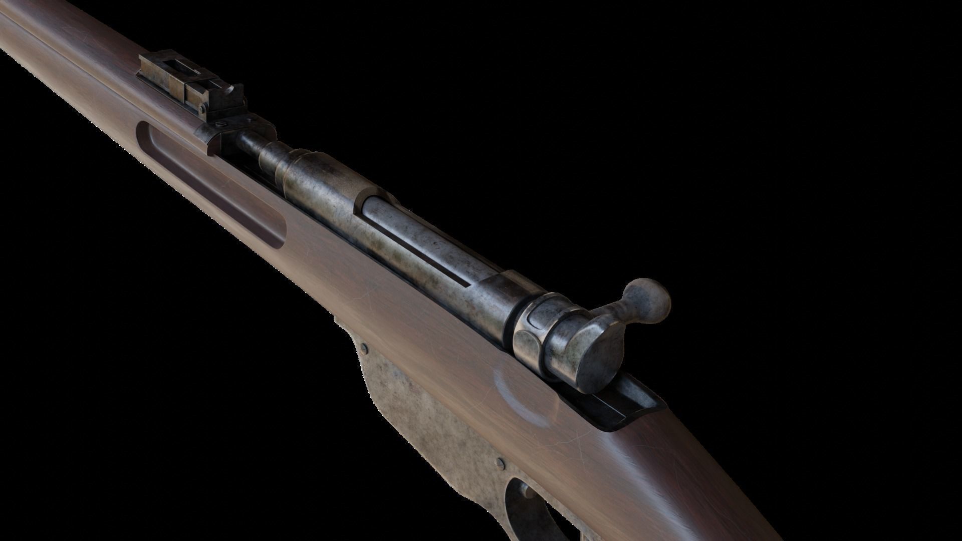 Mannlicher Rifle with square sight - Rigged 3D model_7