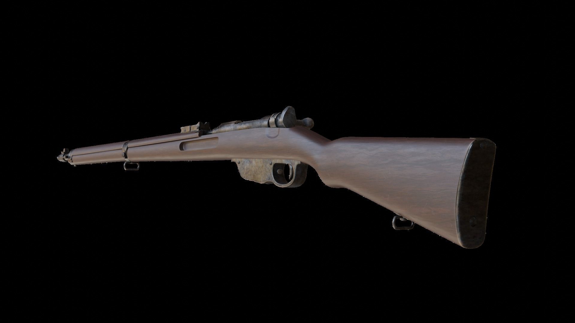 Mannlicher Rifle with square sight - Rigged 3D model_1