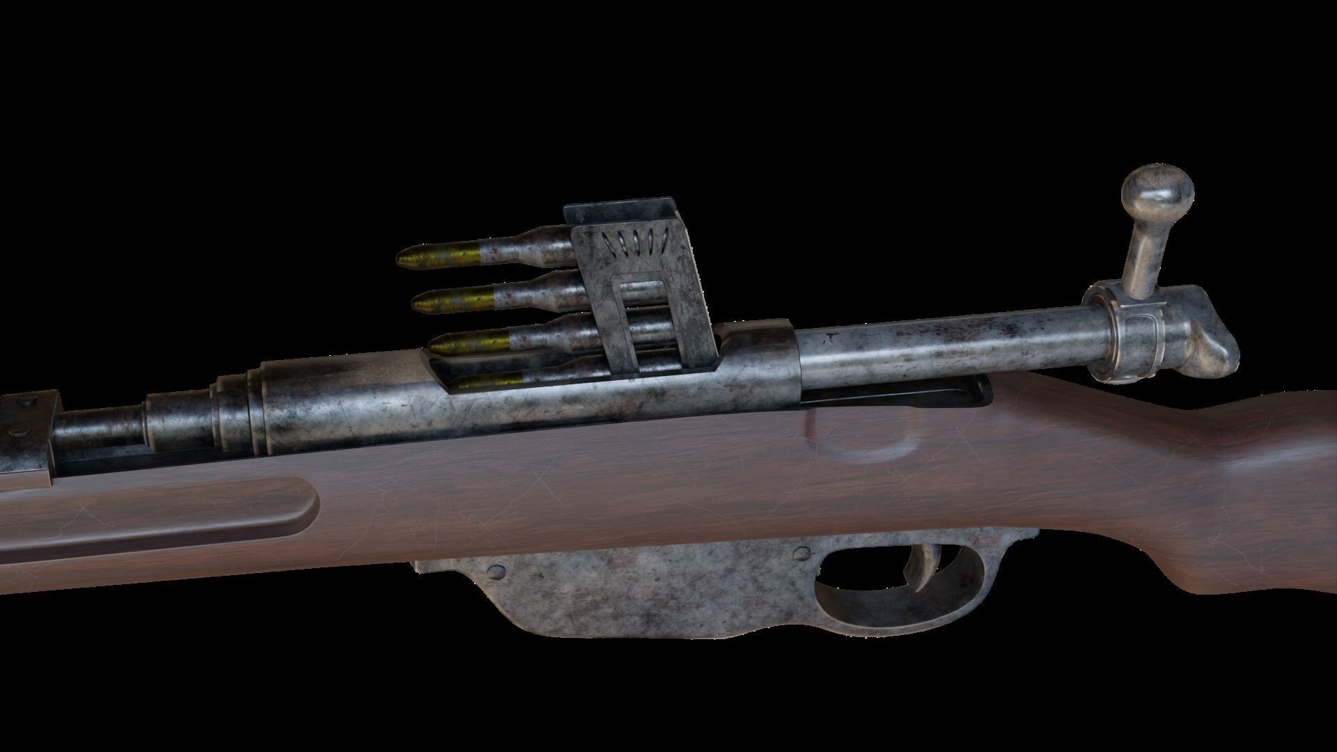 Mannlicher Rifle with square sight - Rigged 3D model_3