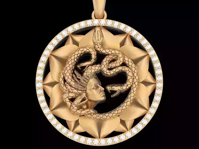 Medusa snake  pendant  gold jewelry printable 3D model