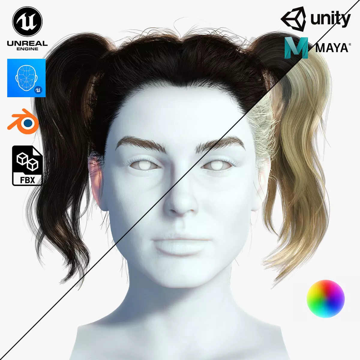 Realistic Female hair 5 Game Card Low-poly 3D model