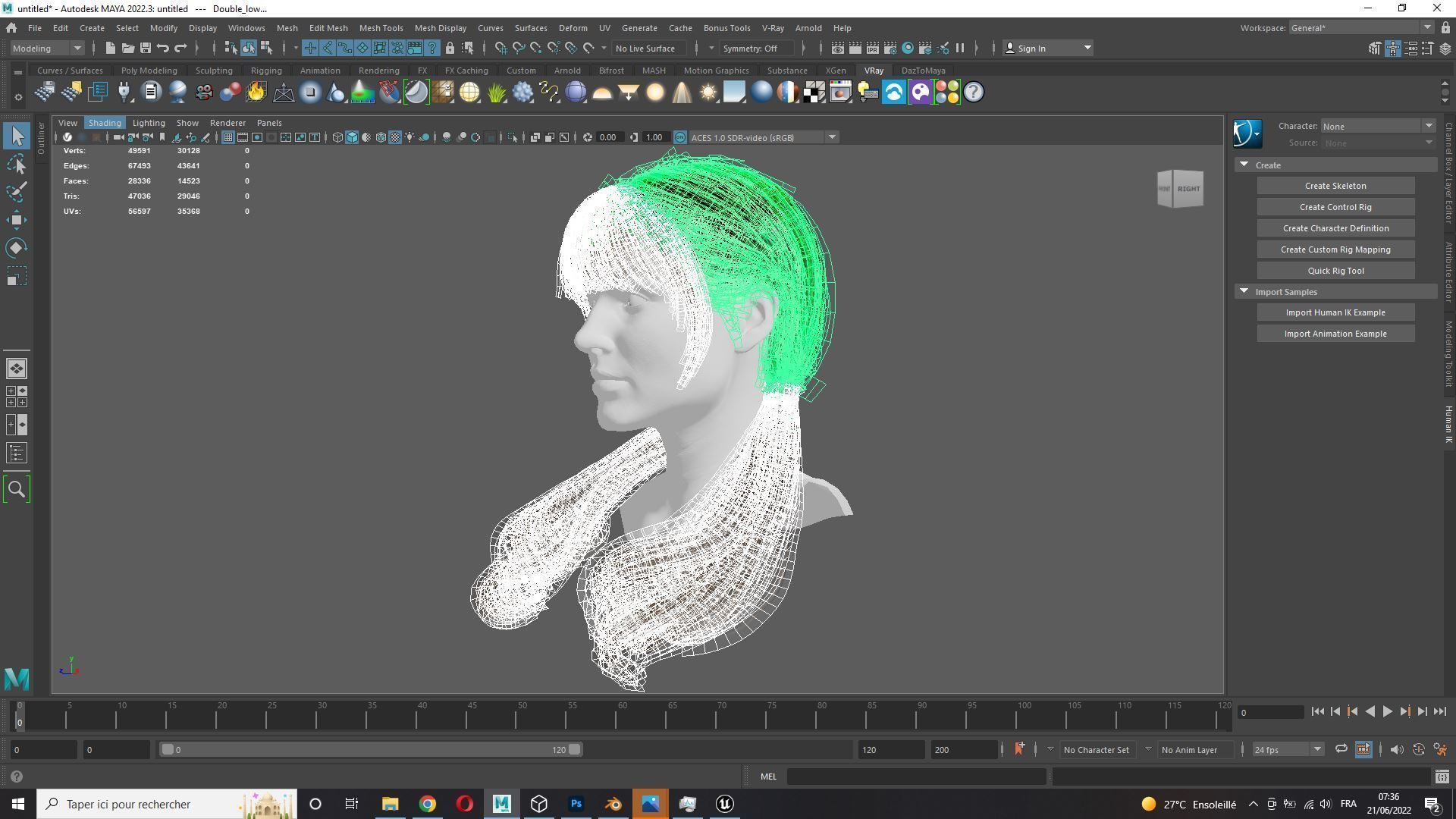 Realistic Female hair 6 colorable Card Low-poly 3D model_14