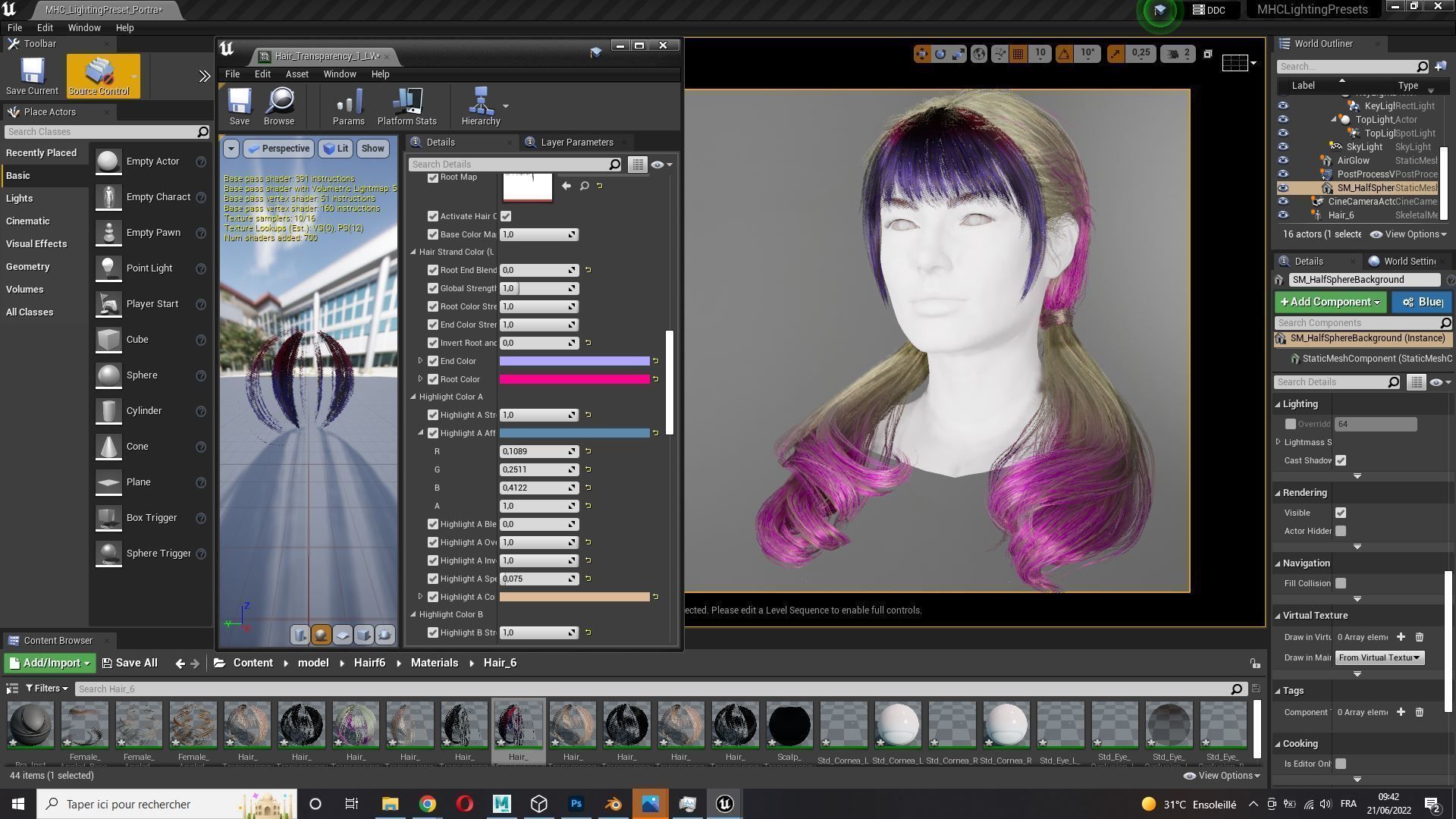 Realistic Female hair 6 colorable Card Low-poly 3D model_18
