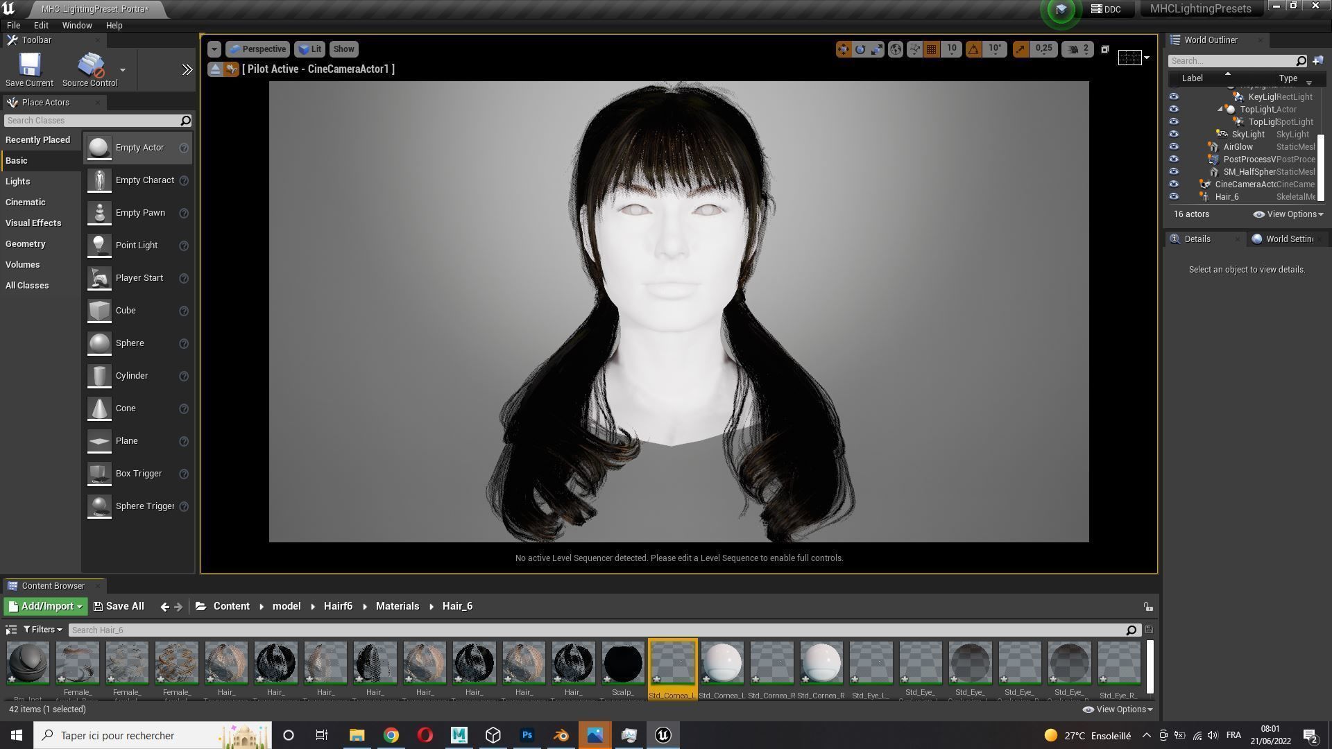 Realistic Female hair 6 colorable Card Low-poly 3D model_15