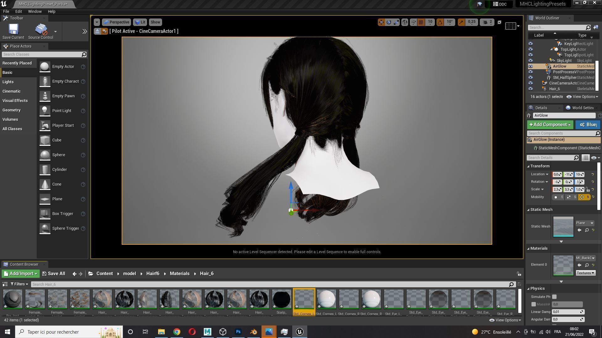 Realistic Female hair 6 colorable Card Low-poly 3D model_17