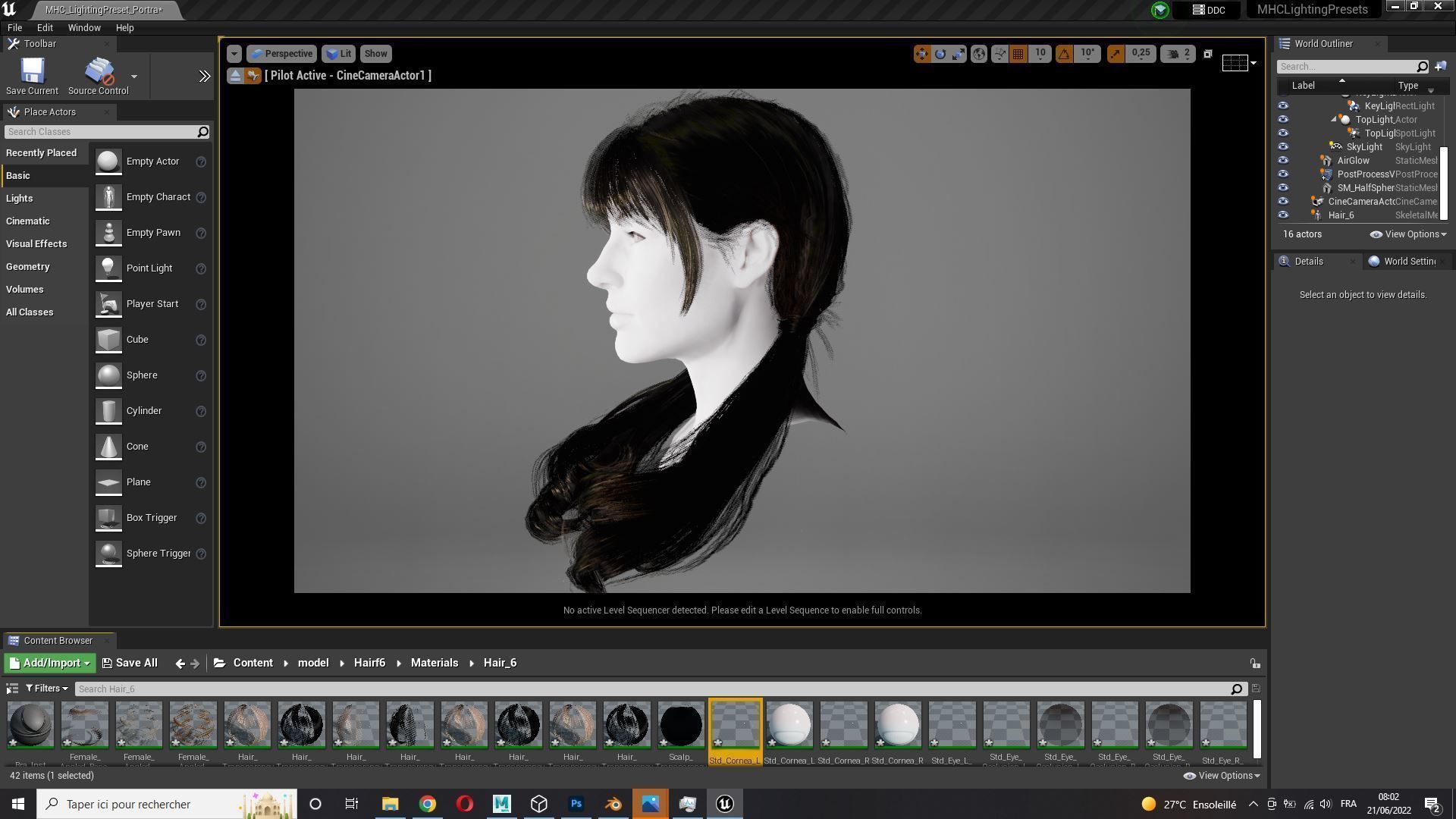 Realistic Female hair 6 colorable Card Low-poly 3D model_16