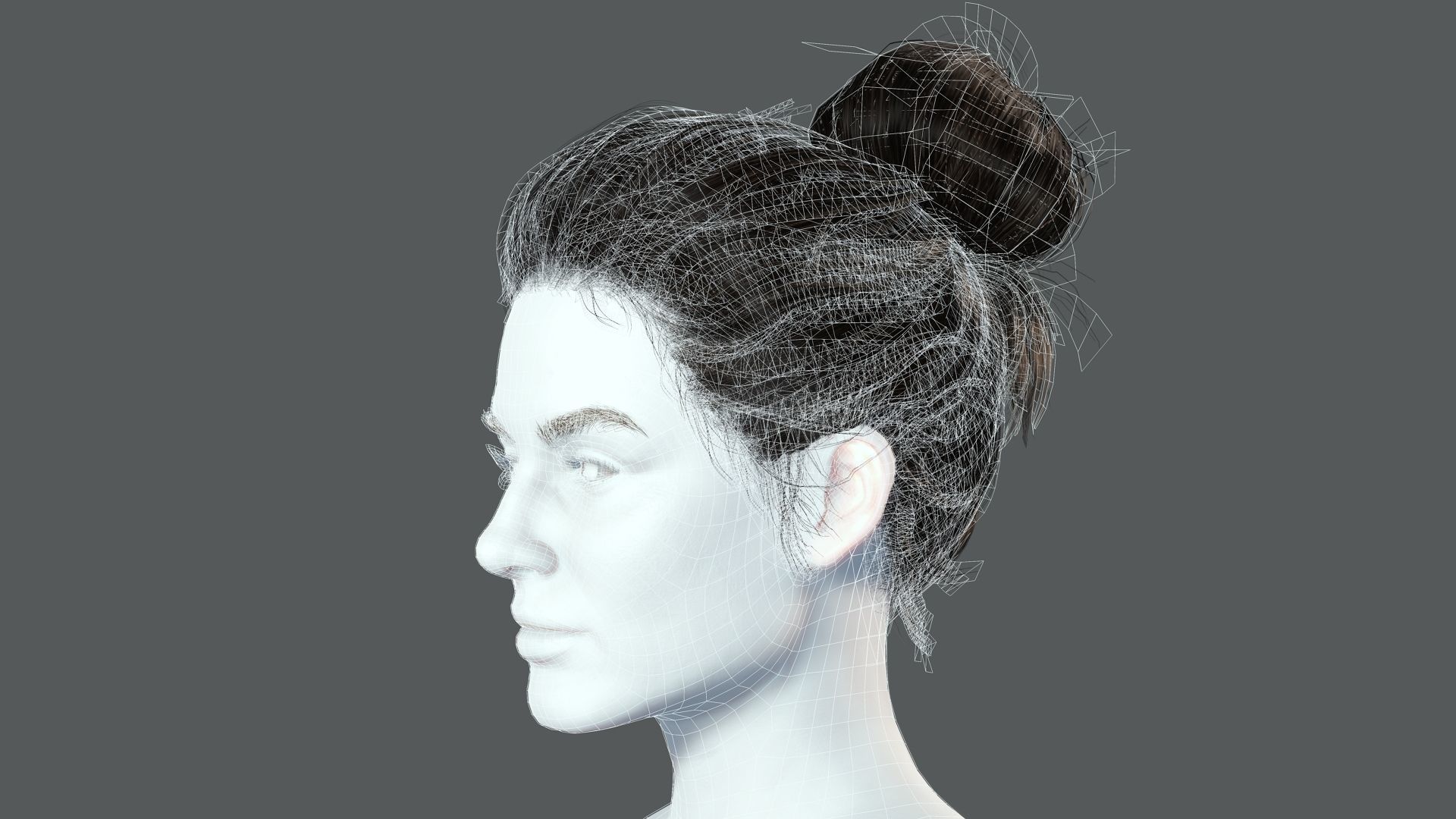 Realistic Female hair 8 Low-poly 3D model_7